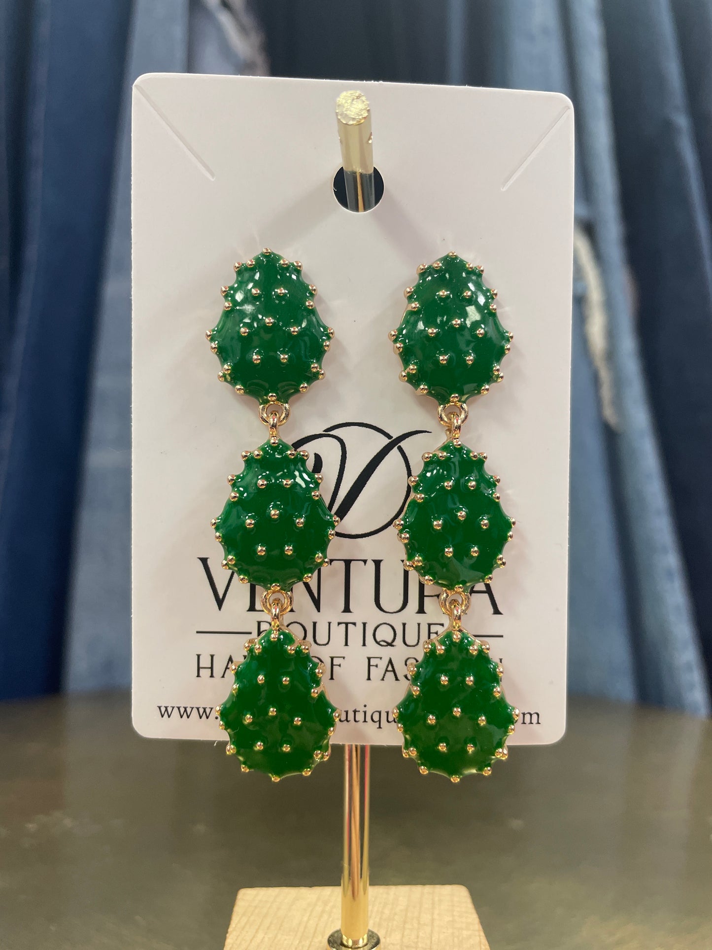Green Cactus Drop Post Earrings