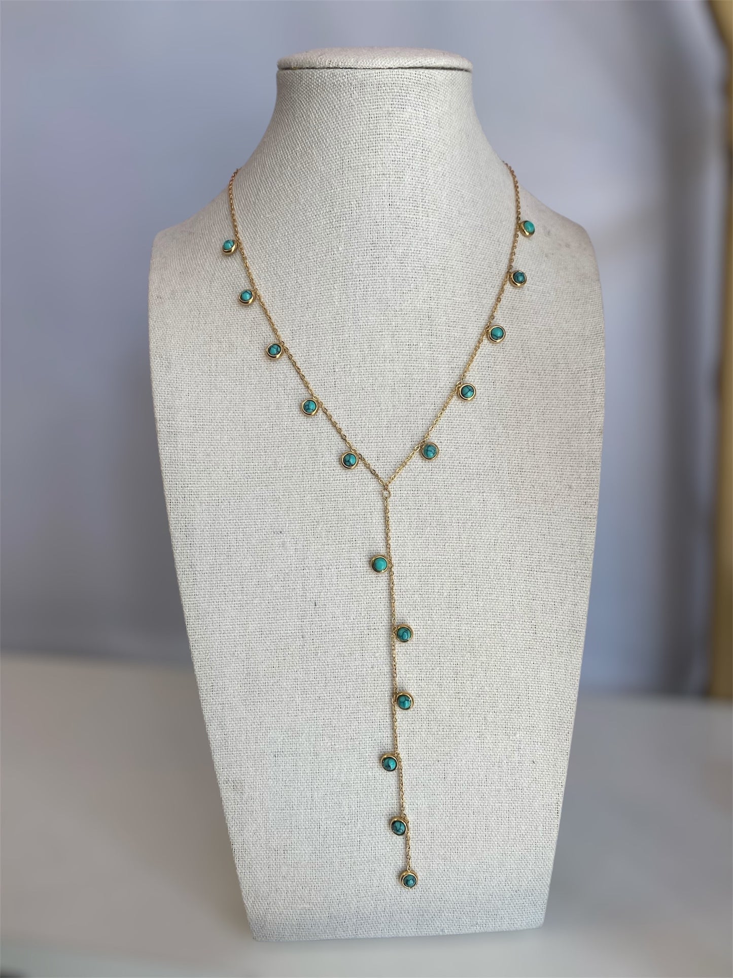 Gold Plated Stainless Multi bead Lariat Necklace