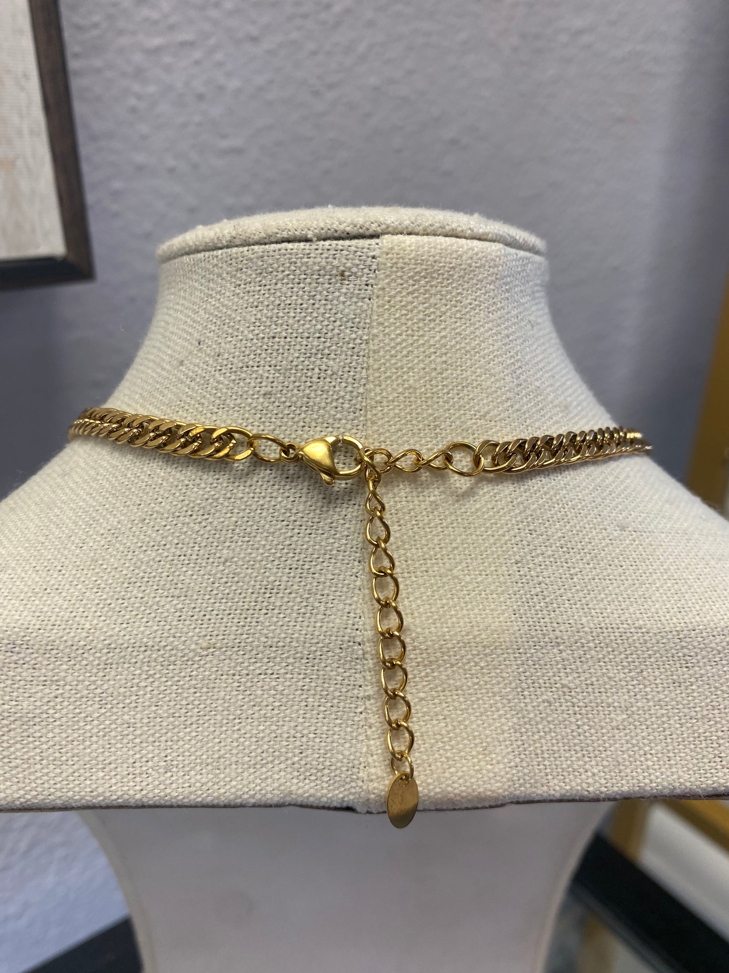 Gold Green Crystal Drop Necklace