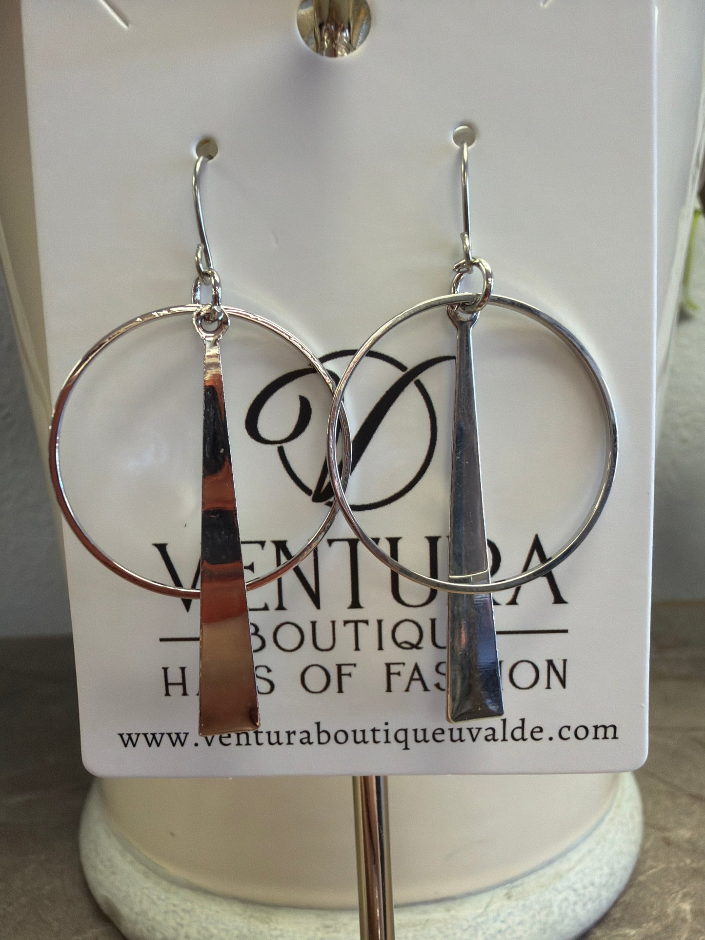 Sliver Fish Hook Geo Earrings