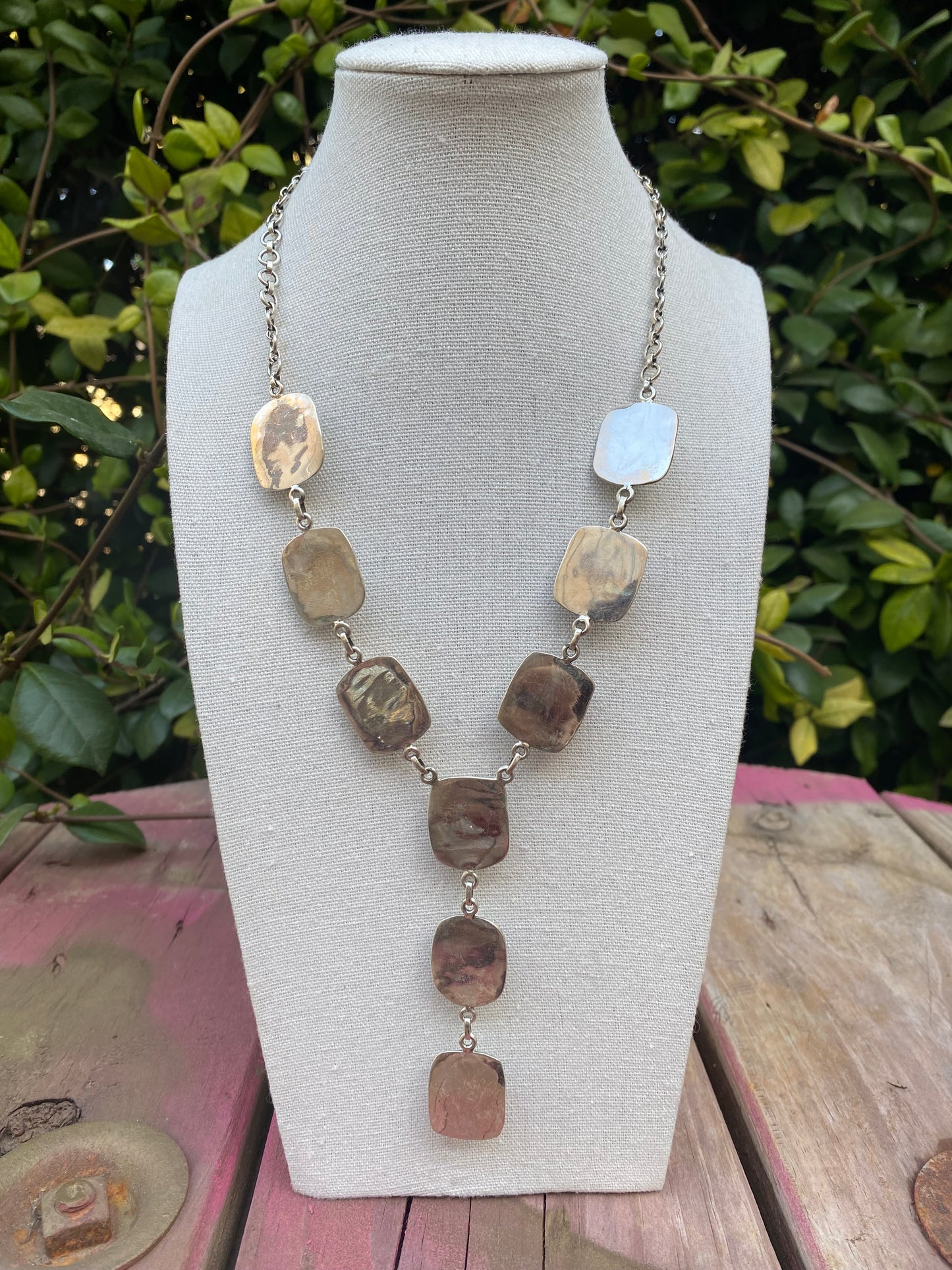 Sterling Silver Turquoise Hand Stamped Lariat Necklace