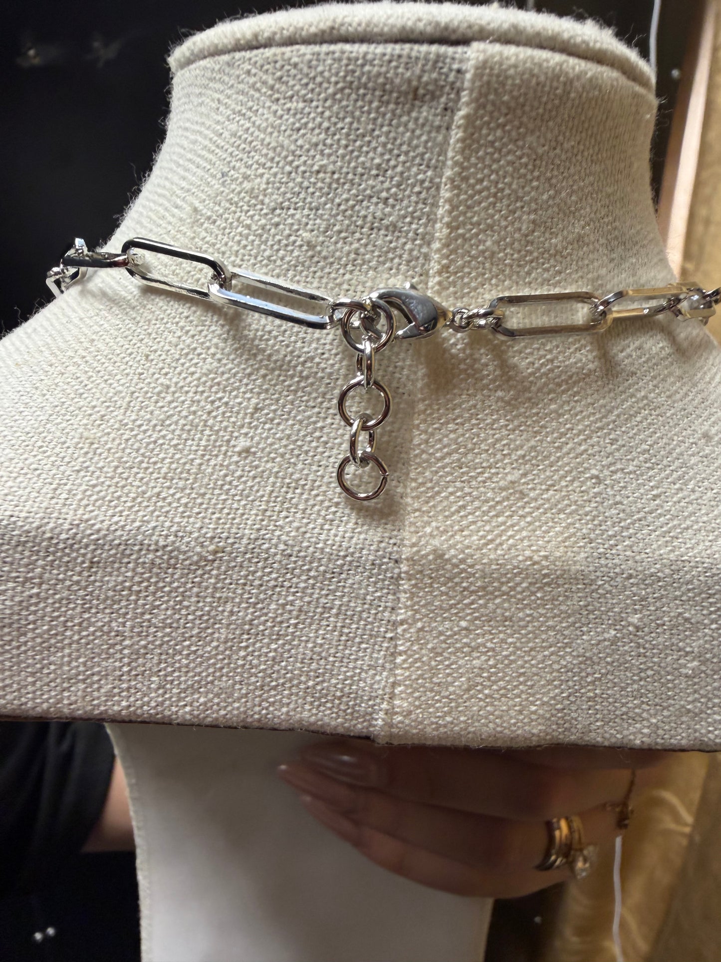 MX Crystal Cross On Paper Clip Chain