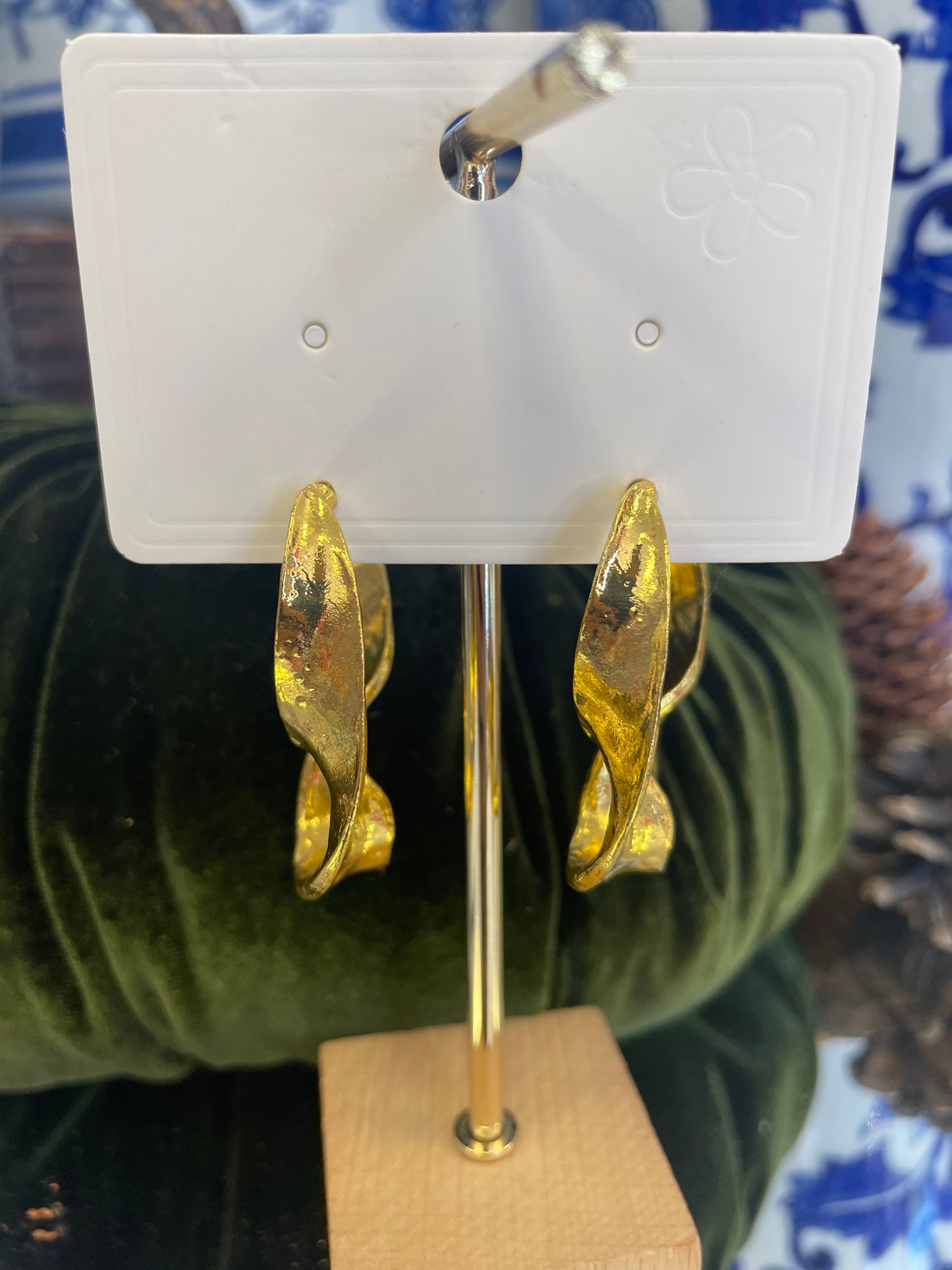 Gold Ribbon Post Stud Earrings
