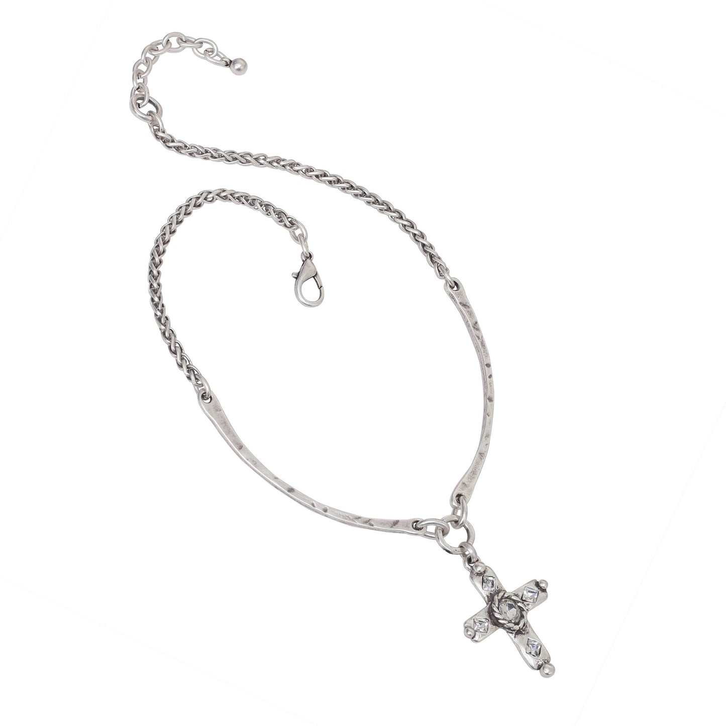 Handmade Cross Crystal Pewter Necklace - 4011