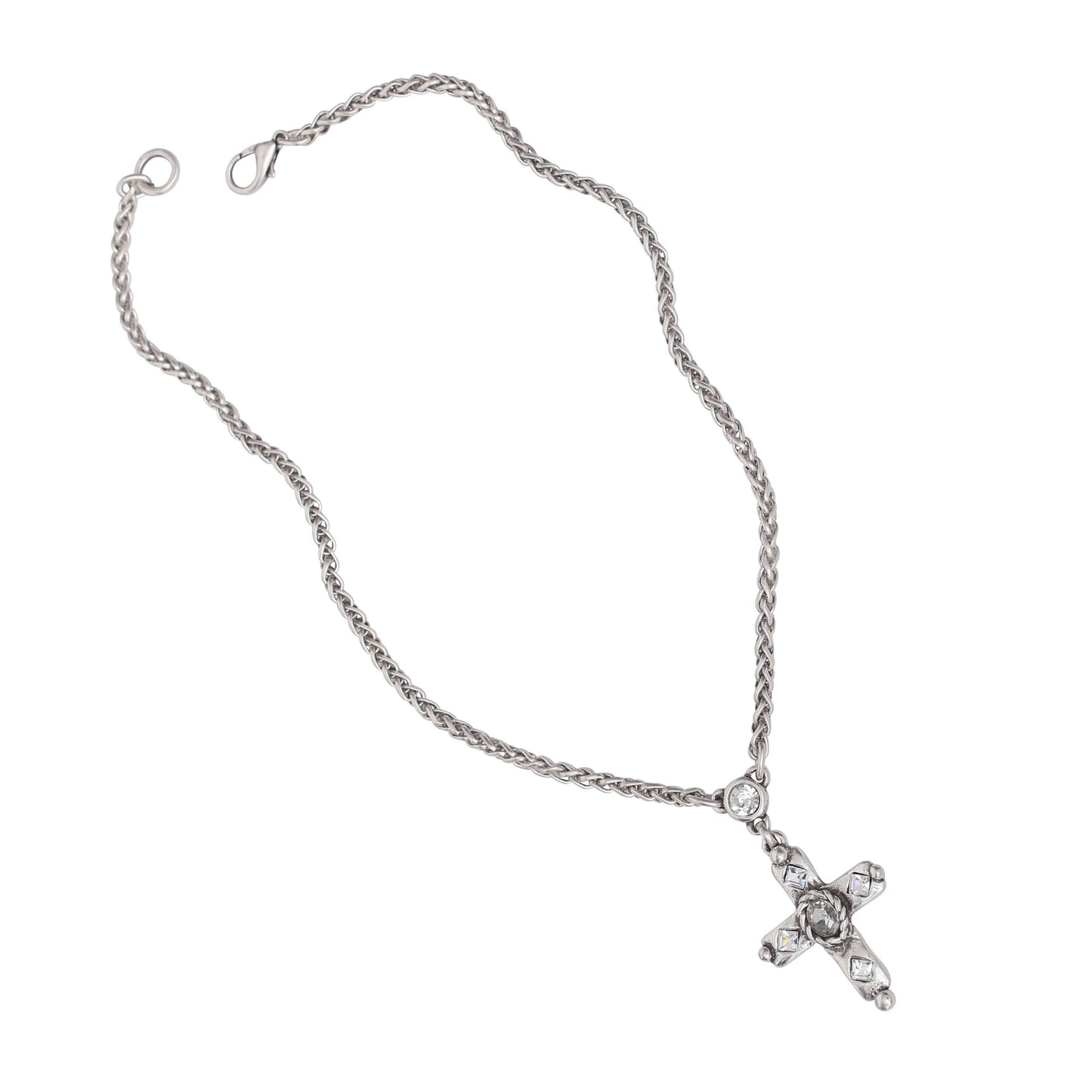 Handmade Cross Crystal Pewter Necklace - 3996