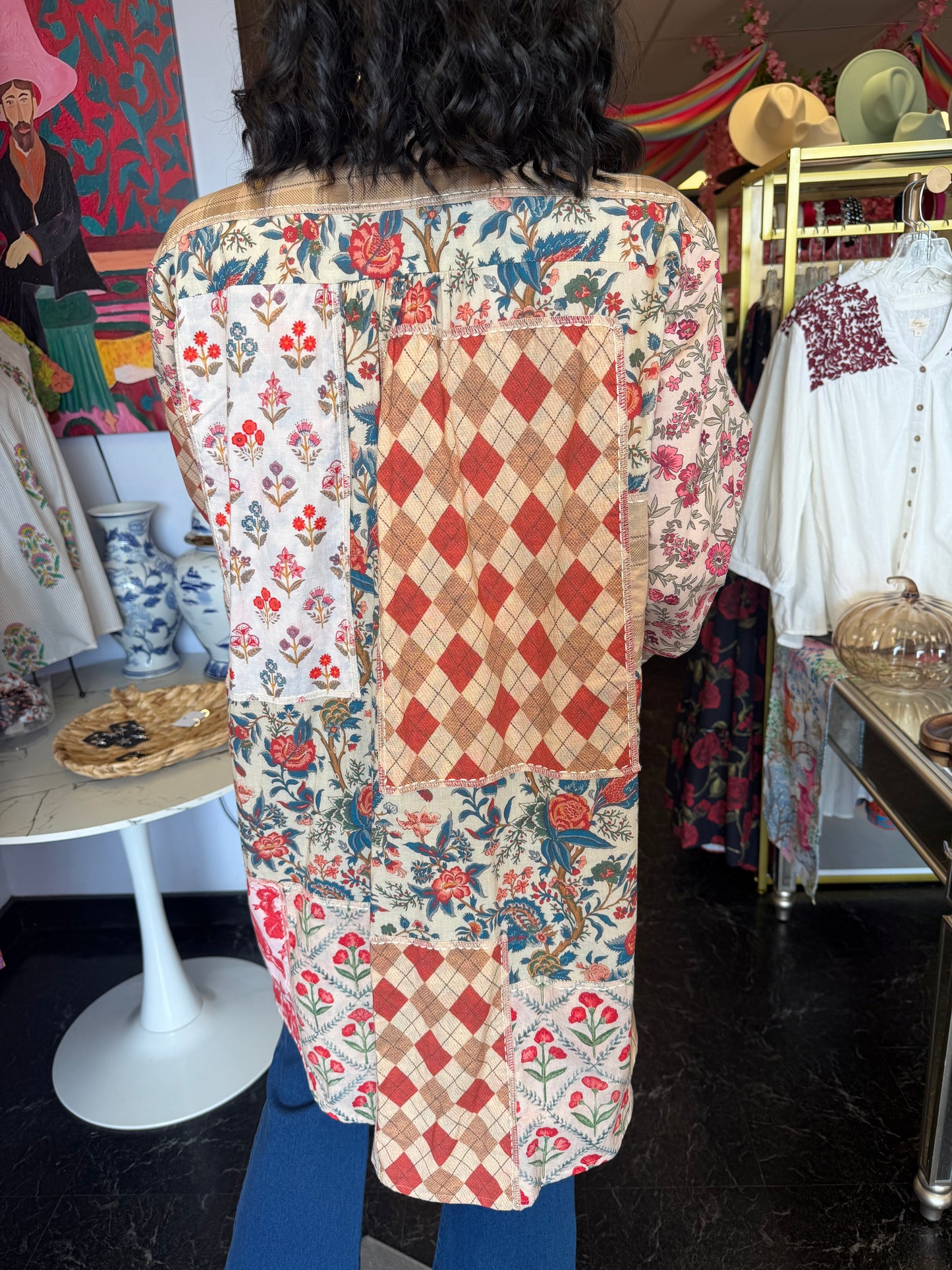 Nina Top-Red/Blue Print