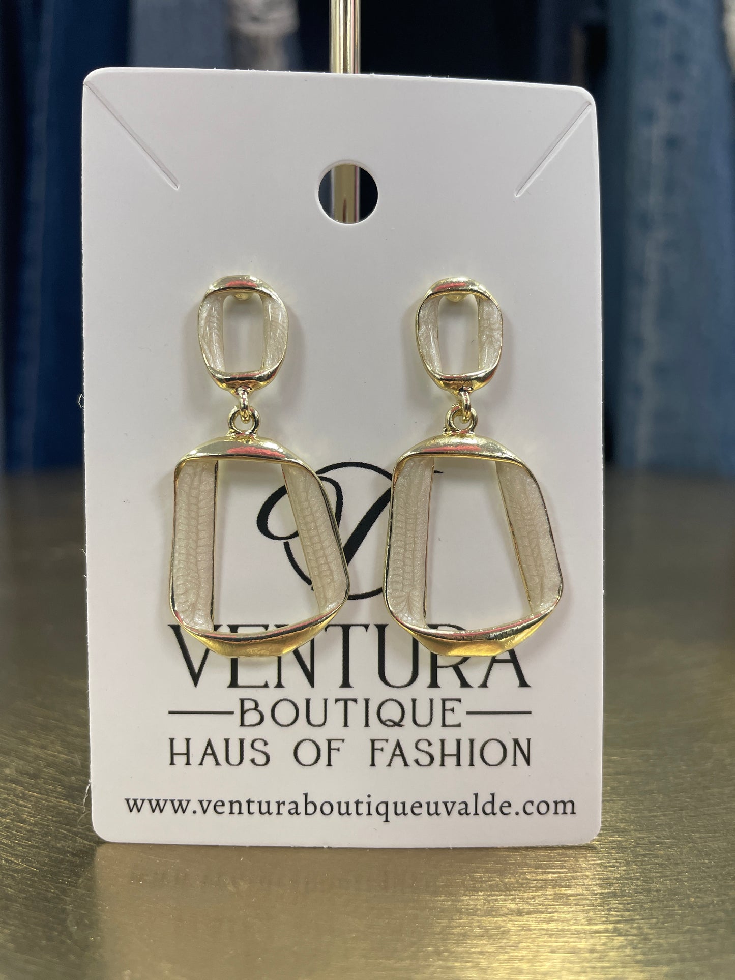 Gold And White Post Drop Earrings