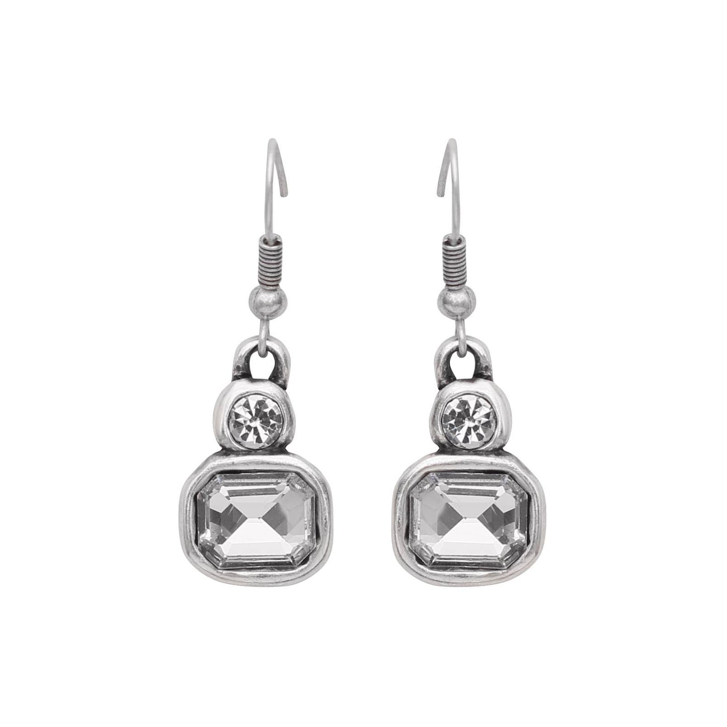 Handmade Clear Crystal Pewter Earrings - 1949