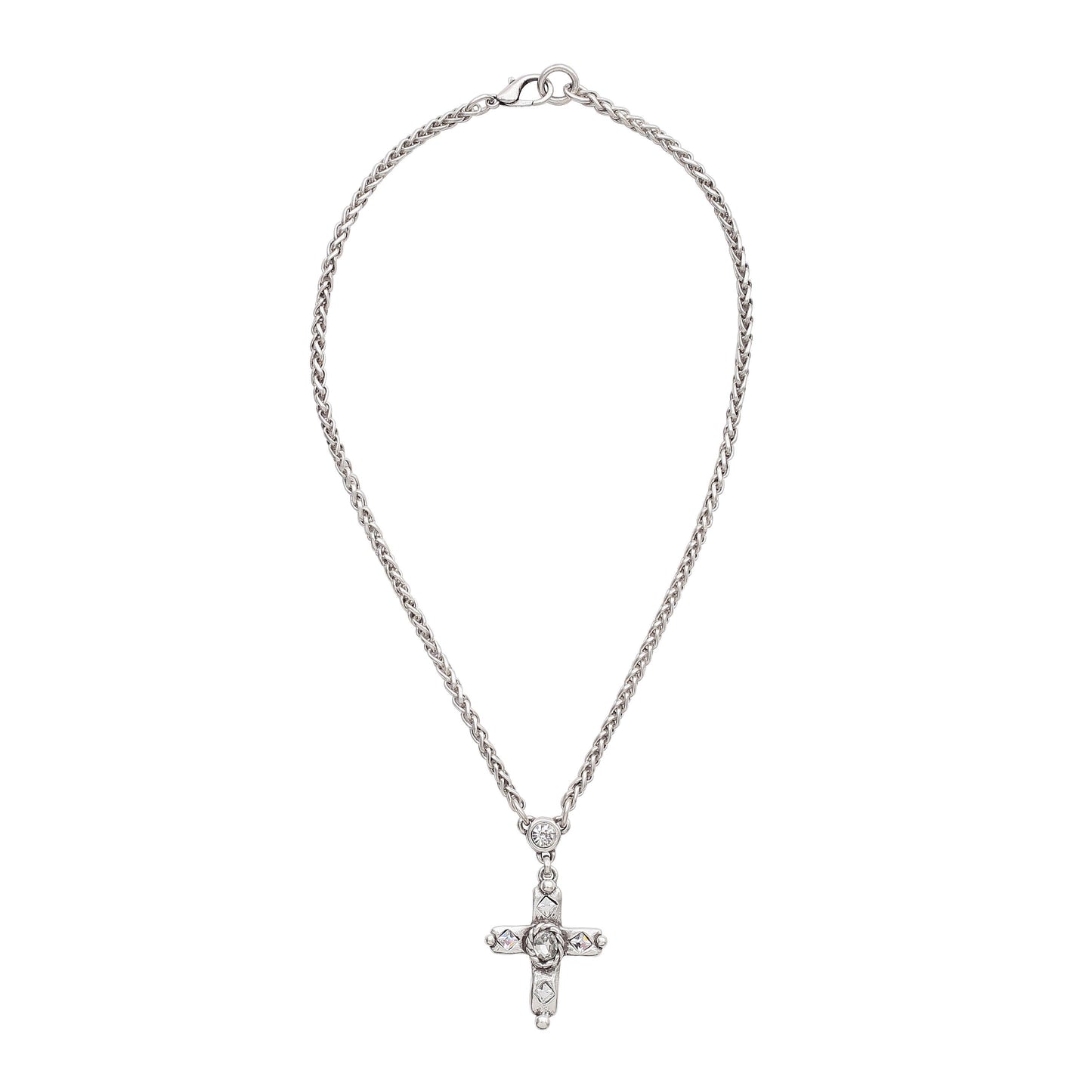 Handmade Cross Crystal Pewter Necklace - 3996