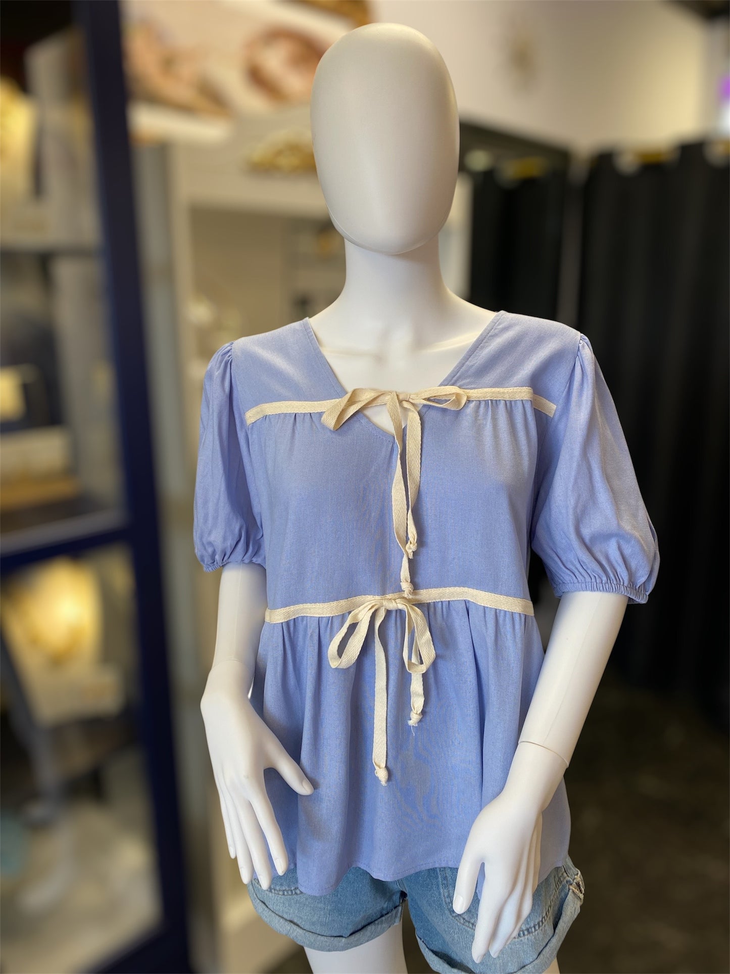 Sky Blue Babydoll Bow Top