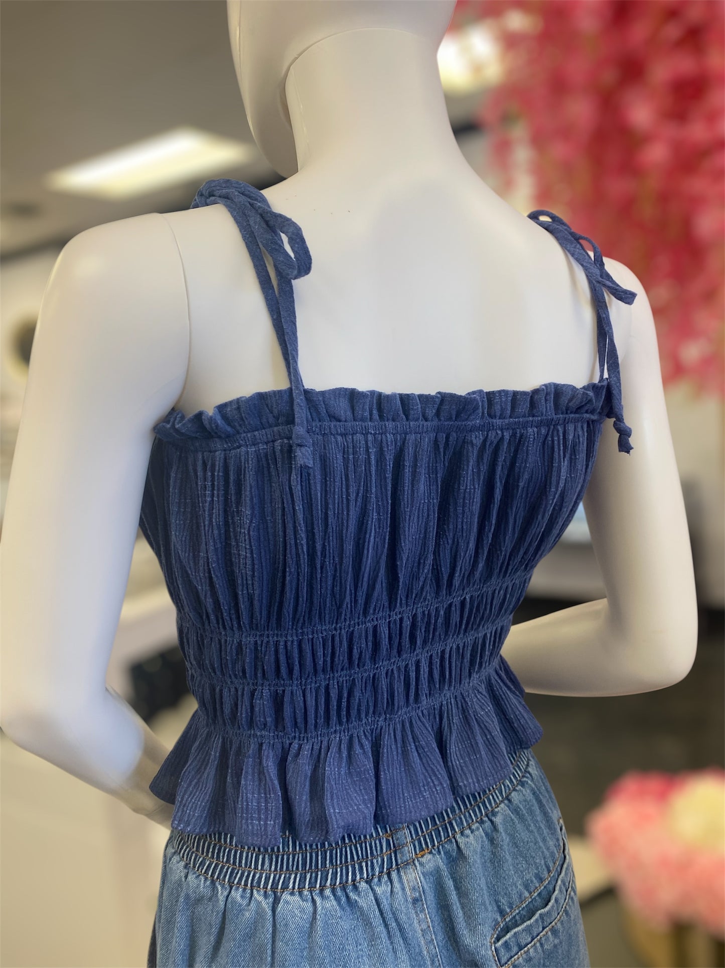 Blue Summer Crop Elastic Top