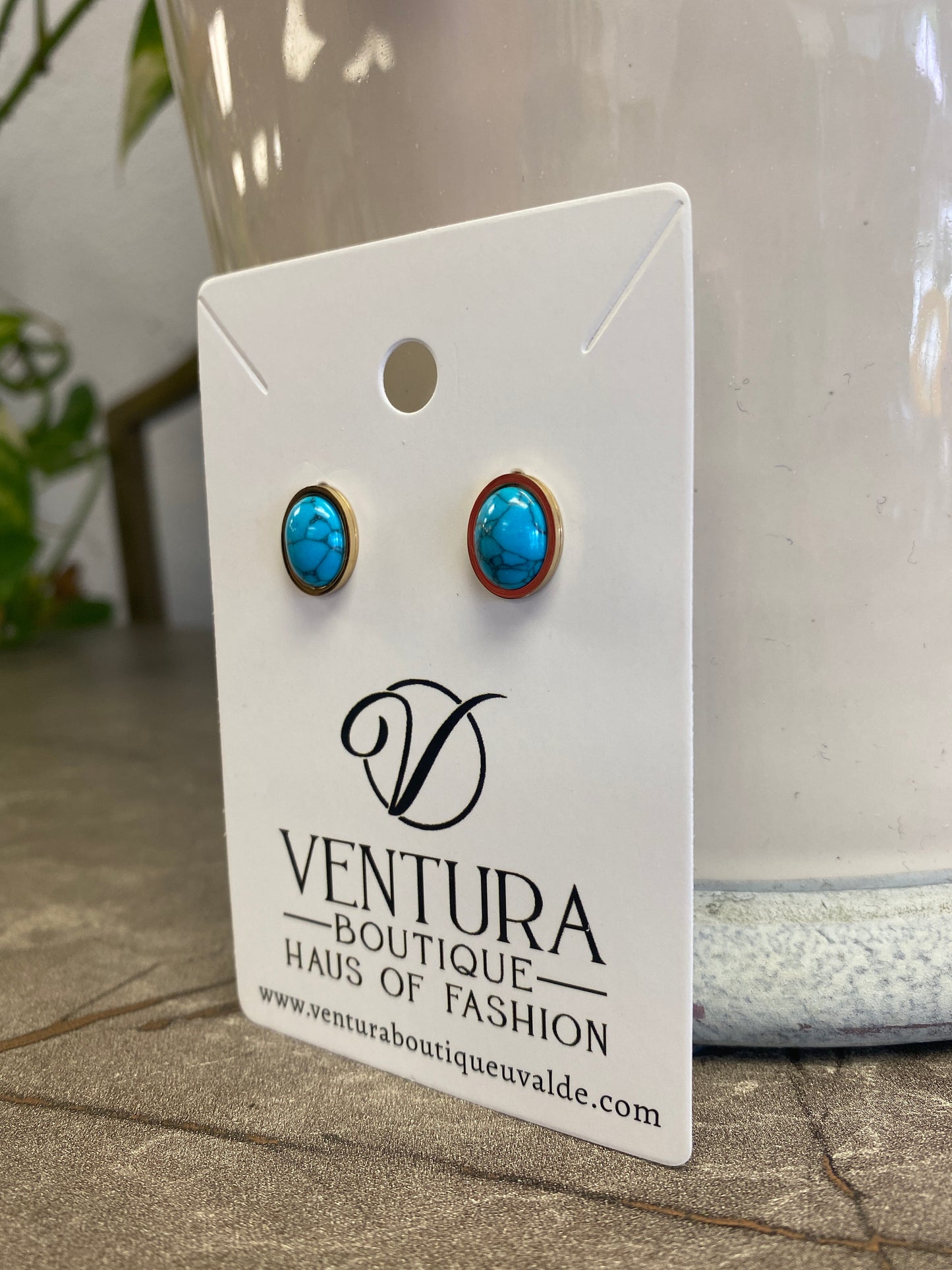 Gold Stone Stud Earrings