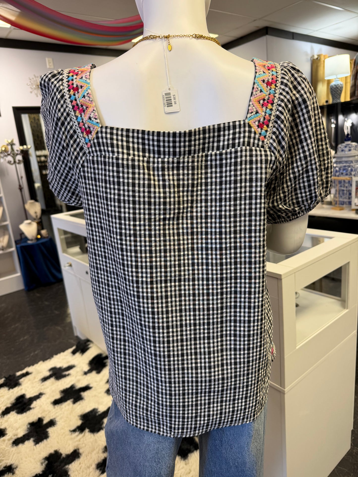 Short Sleeve Square Neck Embroidered Blouse