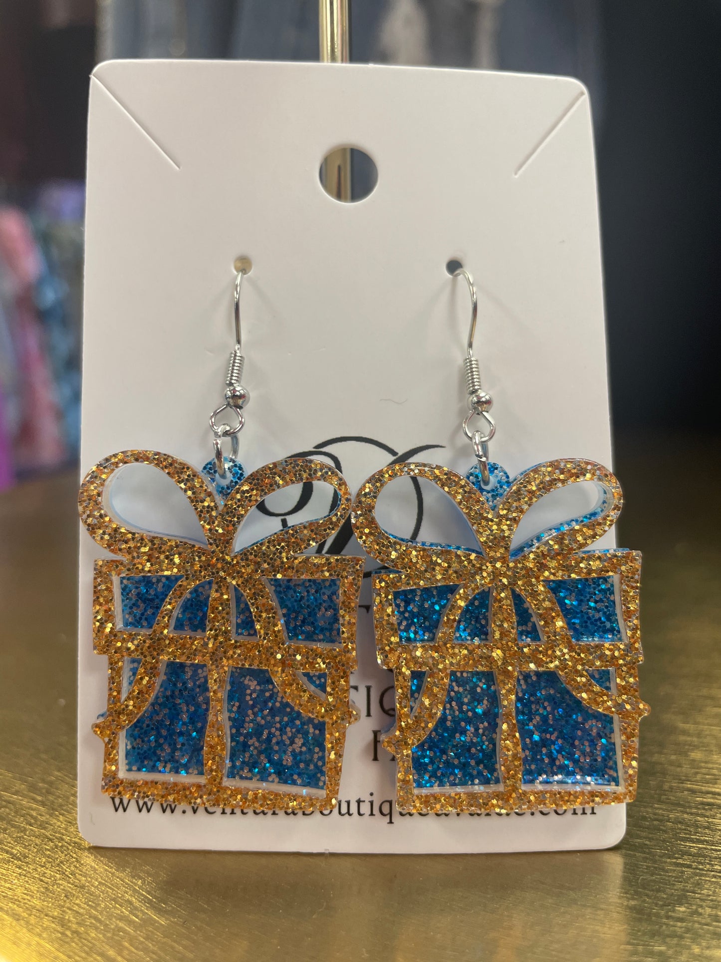 Glitter Christmas Present Earrings