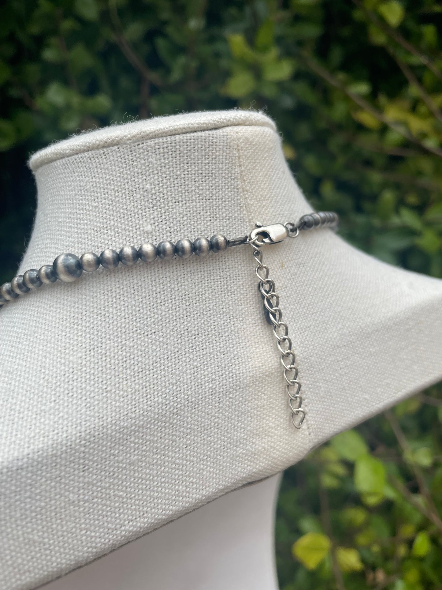 Sterling Silver Navajo Pearl Style Beaded Bow Tie Necklace 20 inches