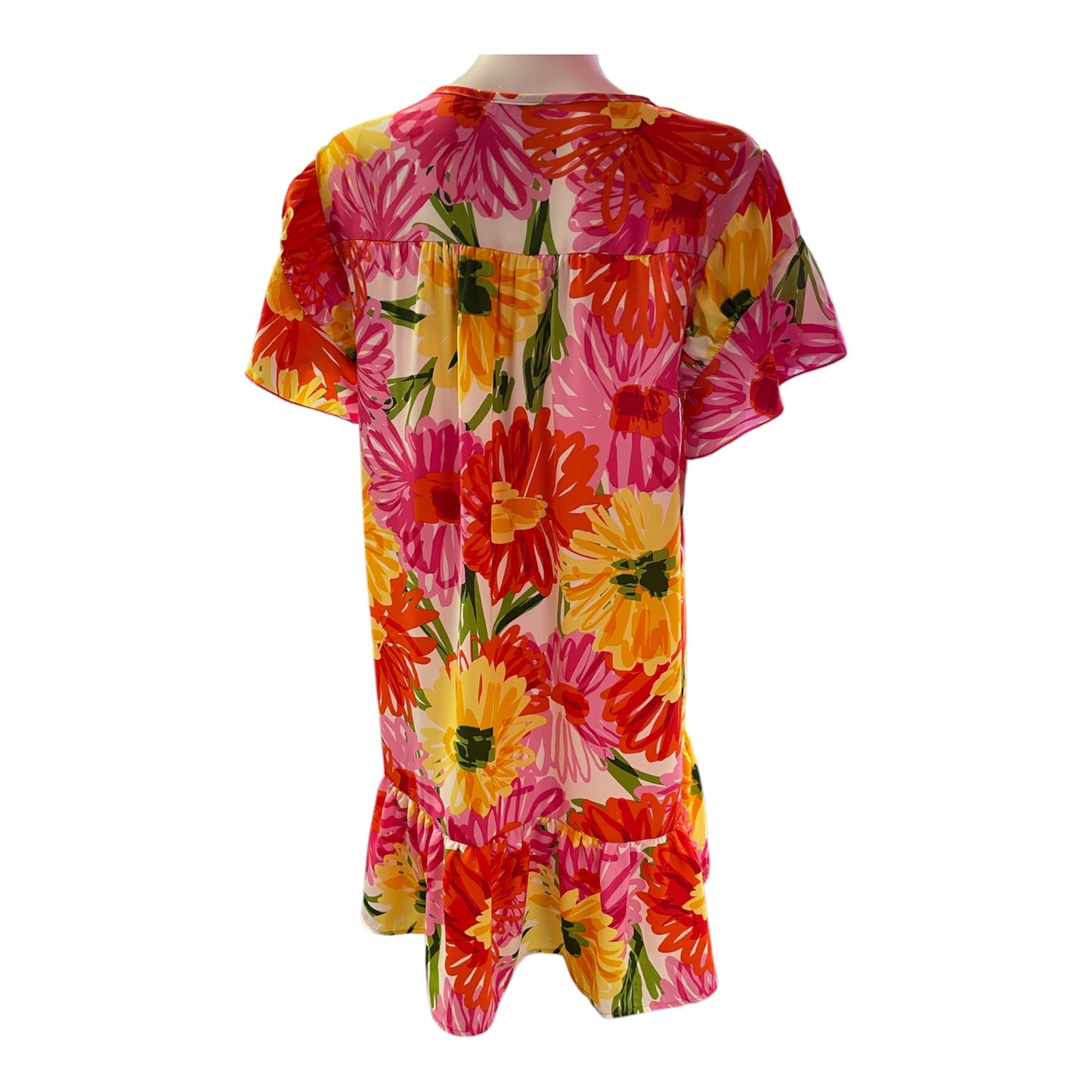 Short Ruffle Sleeve Tunic Floral Dress