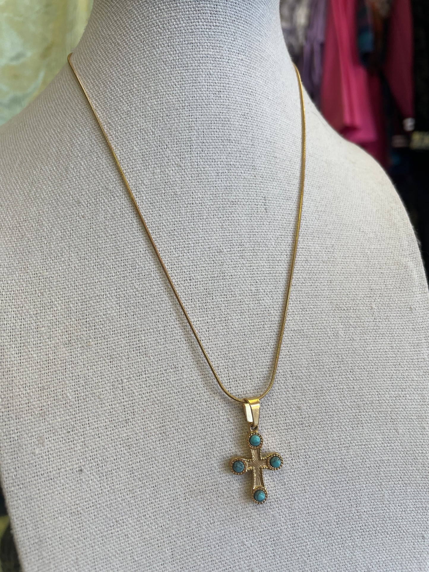 Simple Imitation Turquoise Stanless Gold Plated Necklace