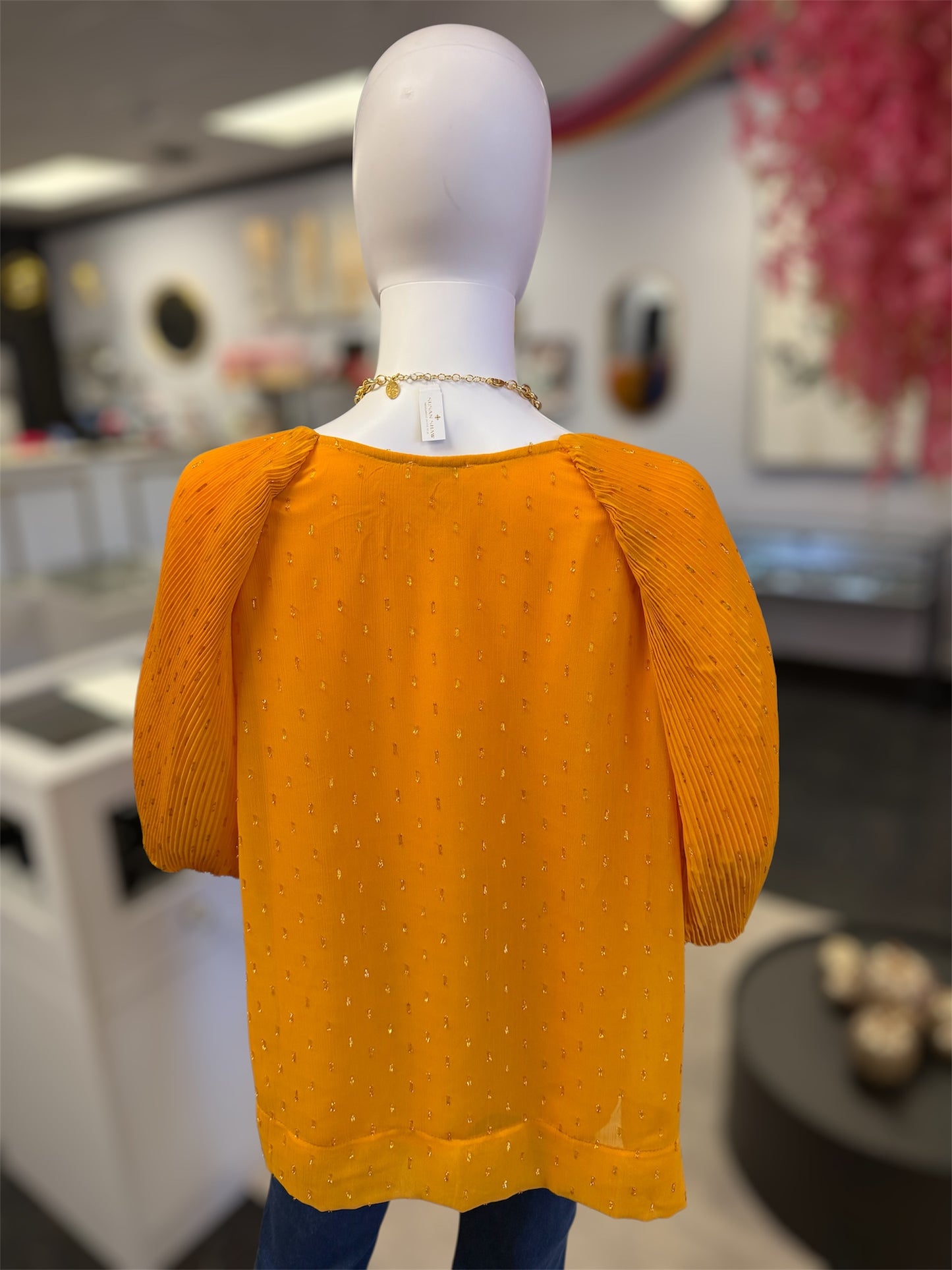 Goldie Mustard Metallic Foil Round Neck Top