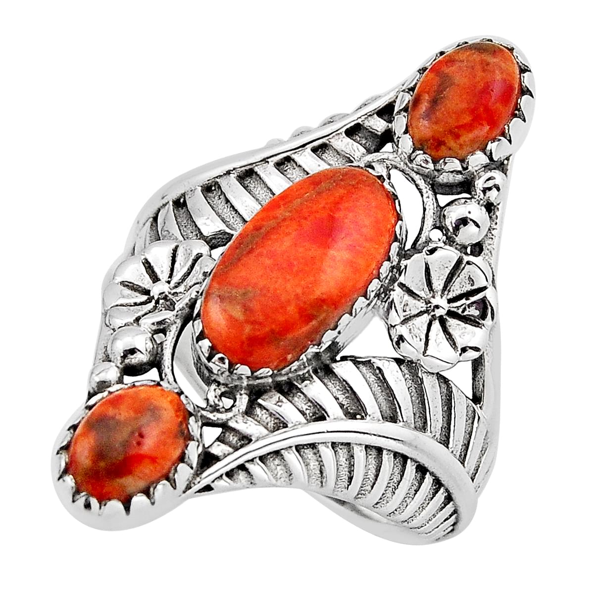 size 7.5 925 silver 3 stone natural orange Mojave turquoise ring