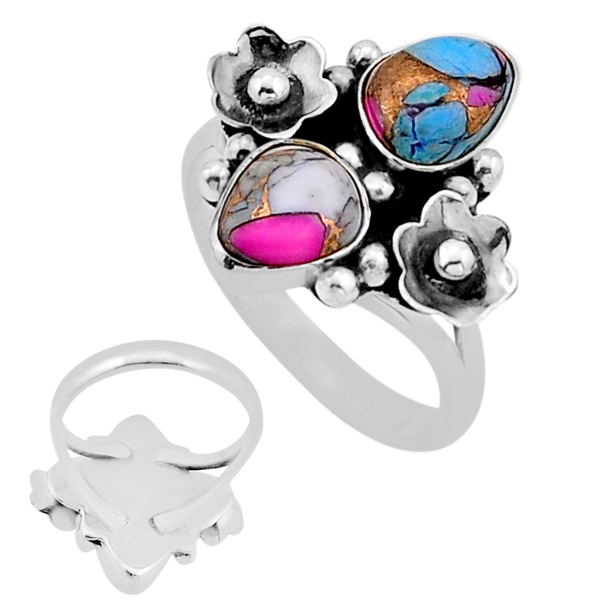 925 silver cotton candy turquoise flower ring size 6