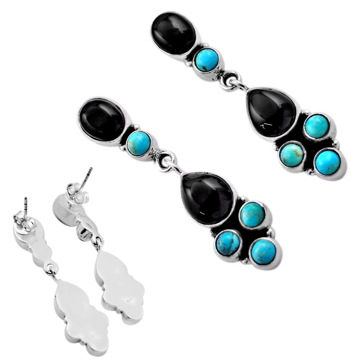 925 silver black obsidian turquoise stud earrings