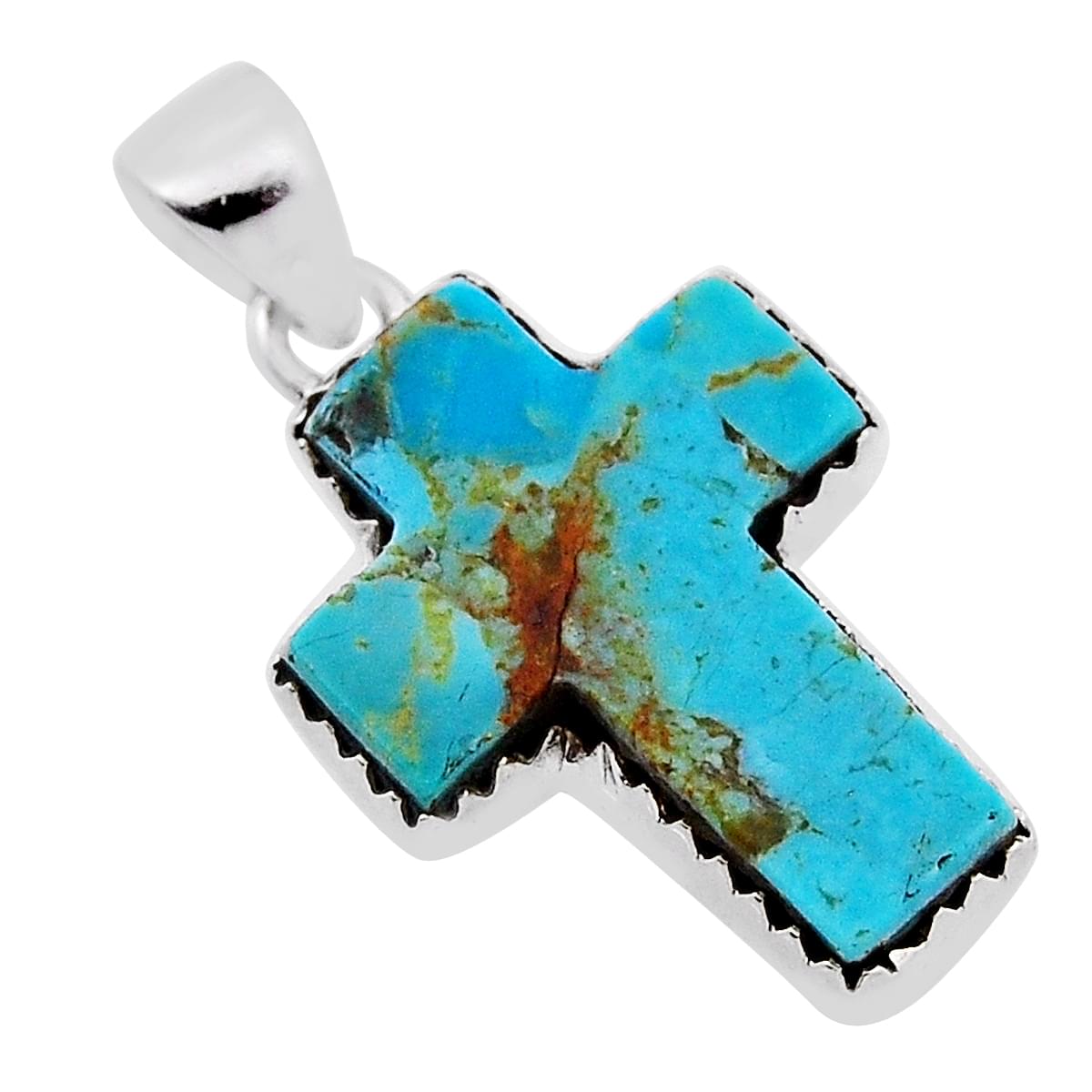 925 silver blue Arizona Mohave turquoise holy cross pendant