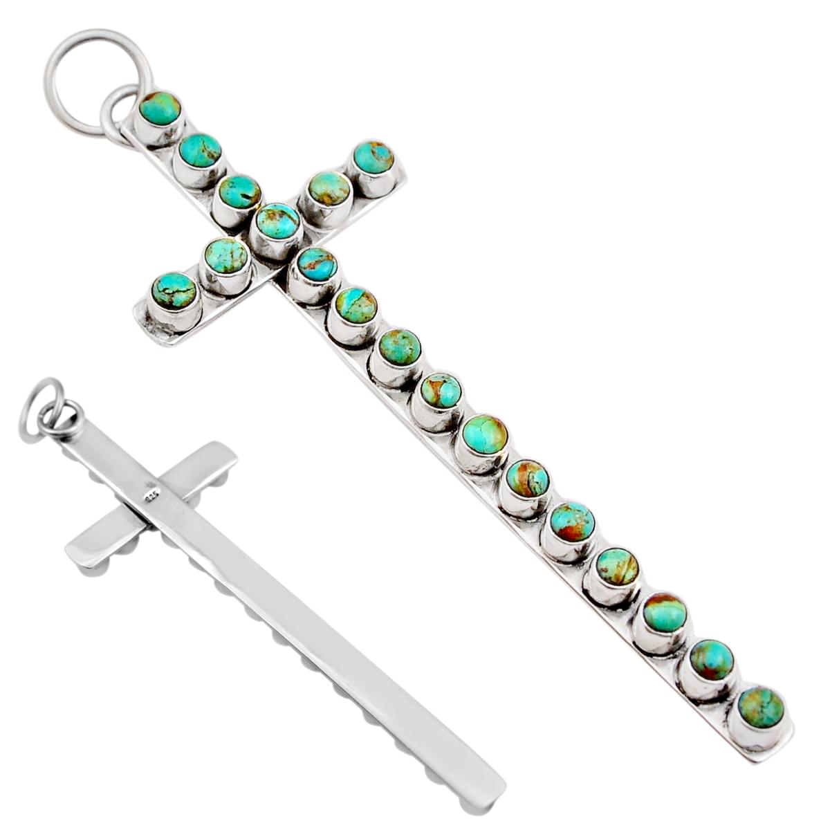 925 silver green Arizona Mohave turquoise holy cross pendant