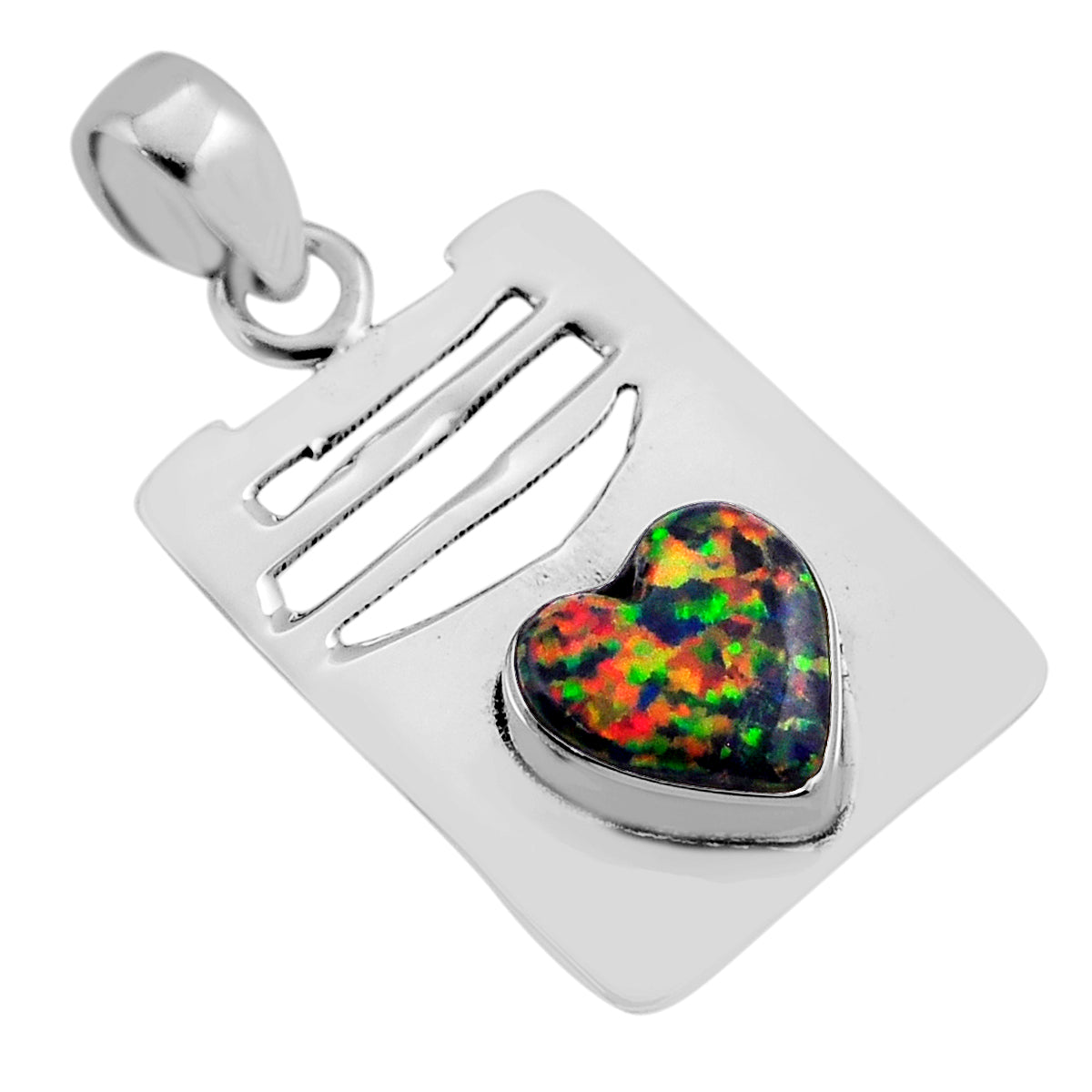 925 silver 4.70cts heart natural green australian opal (lab) pendant