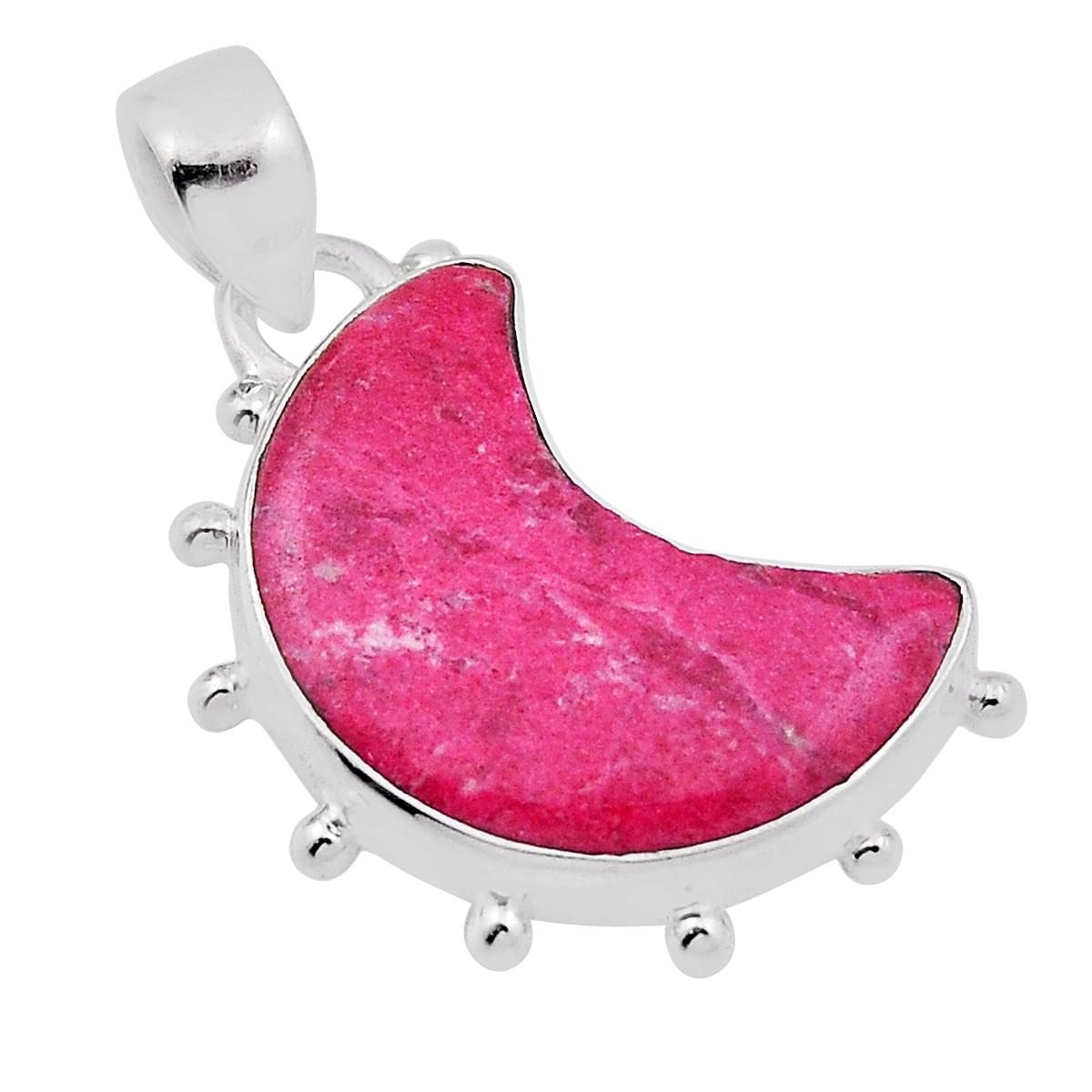 moon natural pink rhodonite in black manganese pendant