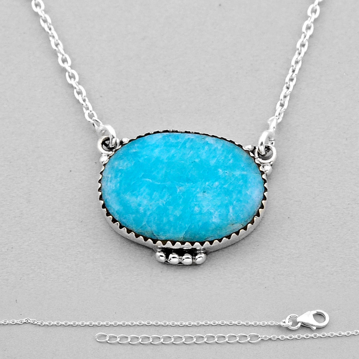 925 silver natural green amazonite (hope stone) oval necklace