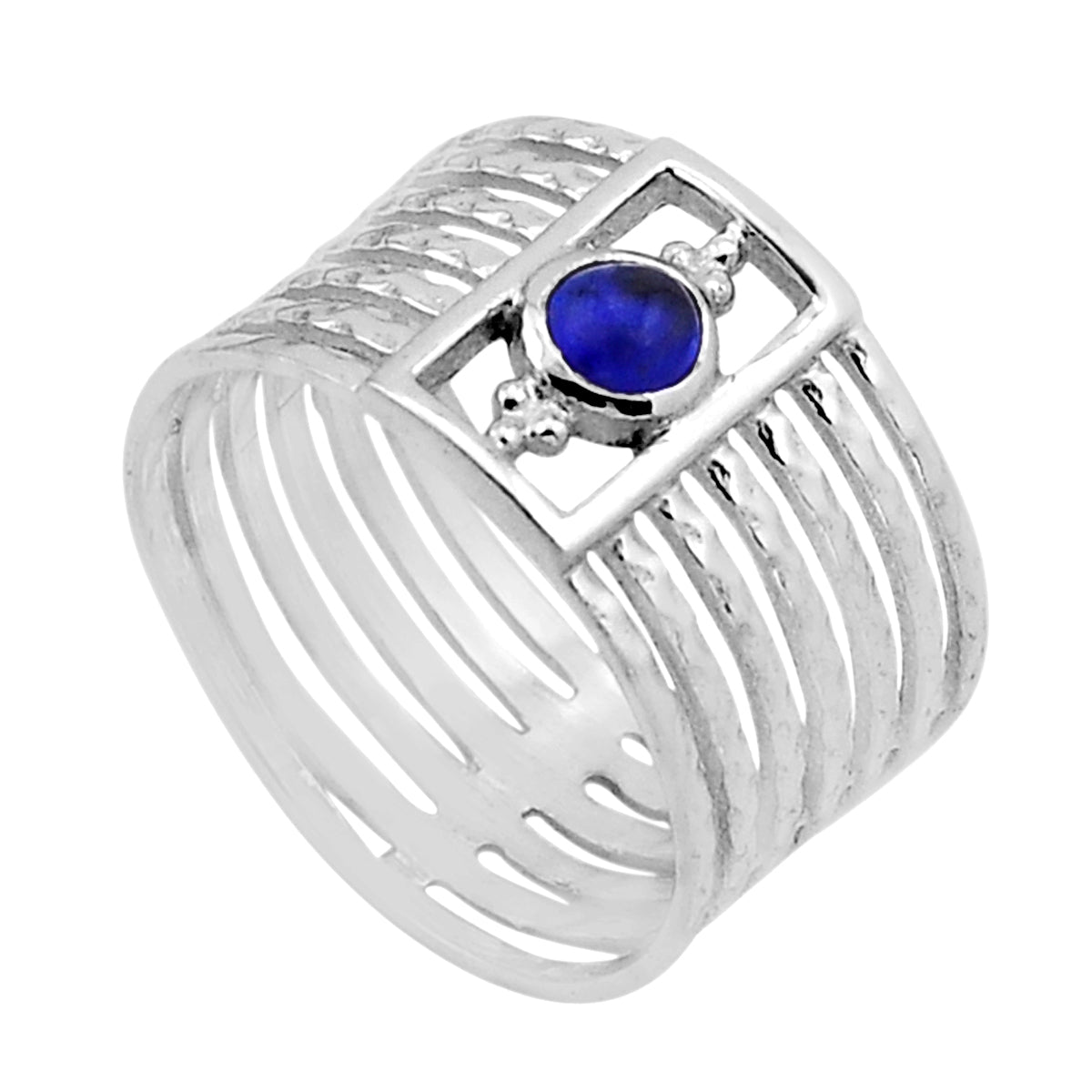 925 silver solitaire natural blue lapis lazuli round ring size 7