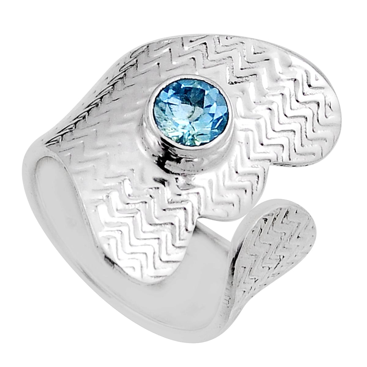 925 silver solitaire natural blue topaz round adjustable ring
