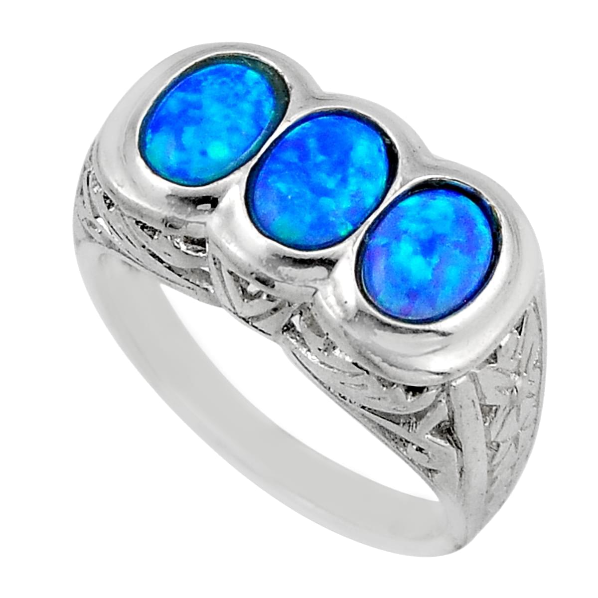 925 sterling silver blue Australian opal (lab) oval ring size 9