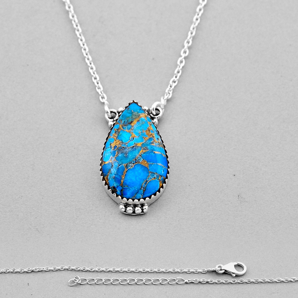 925 sterling silver blue copper turquoise pear necklace
