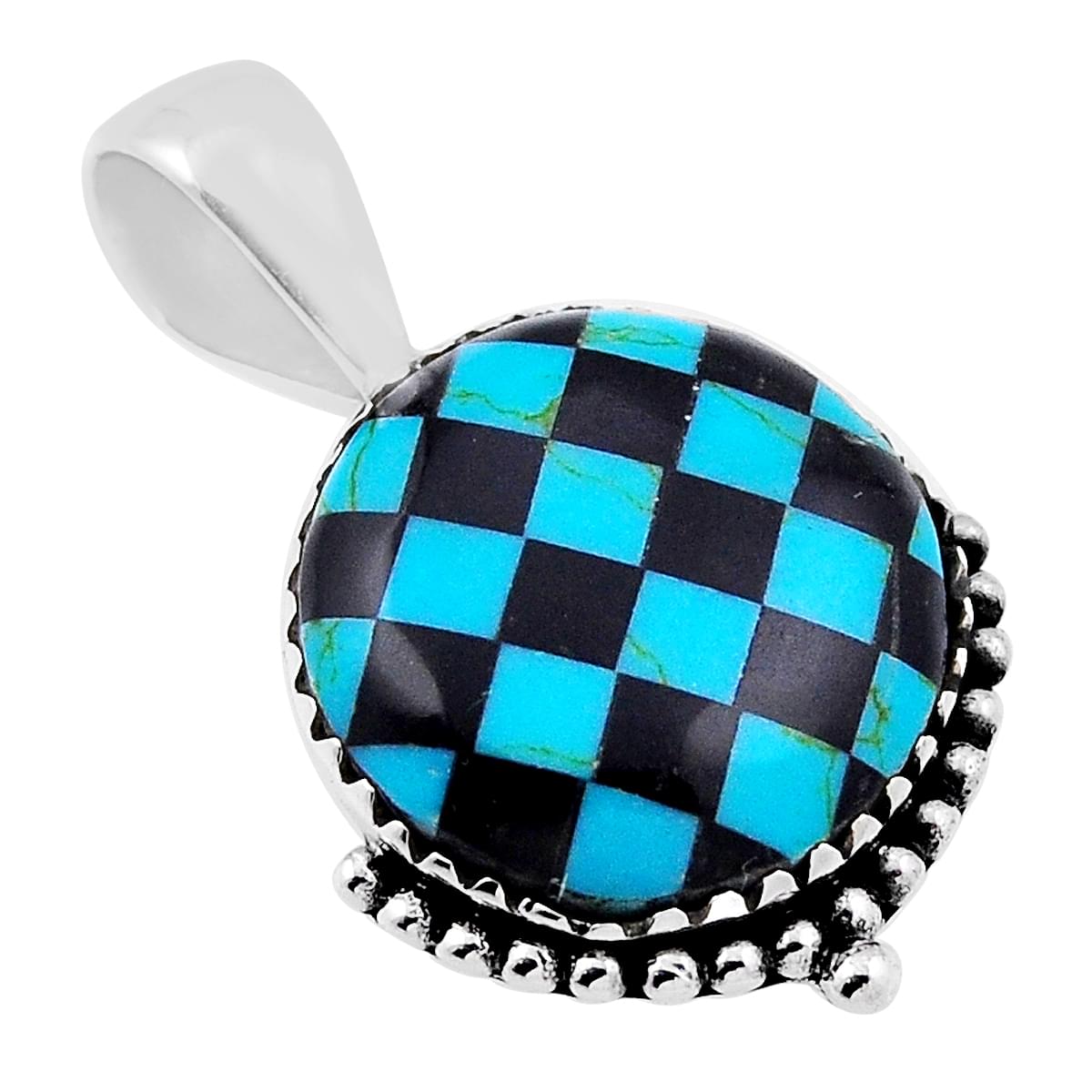 sterling silver checker blue black strip opal pendant