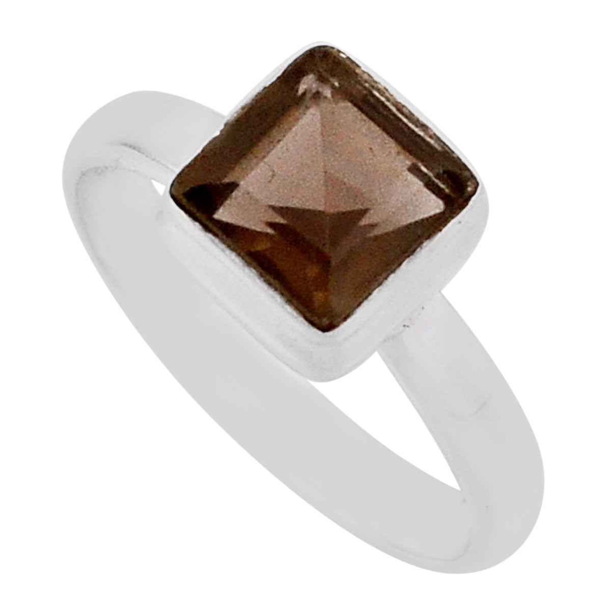 925 sterling silver faceted brown smoky topaz ring jewelry size 8