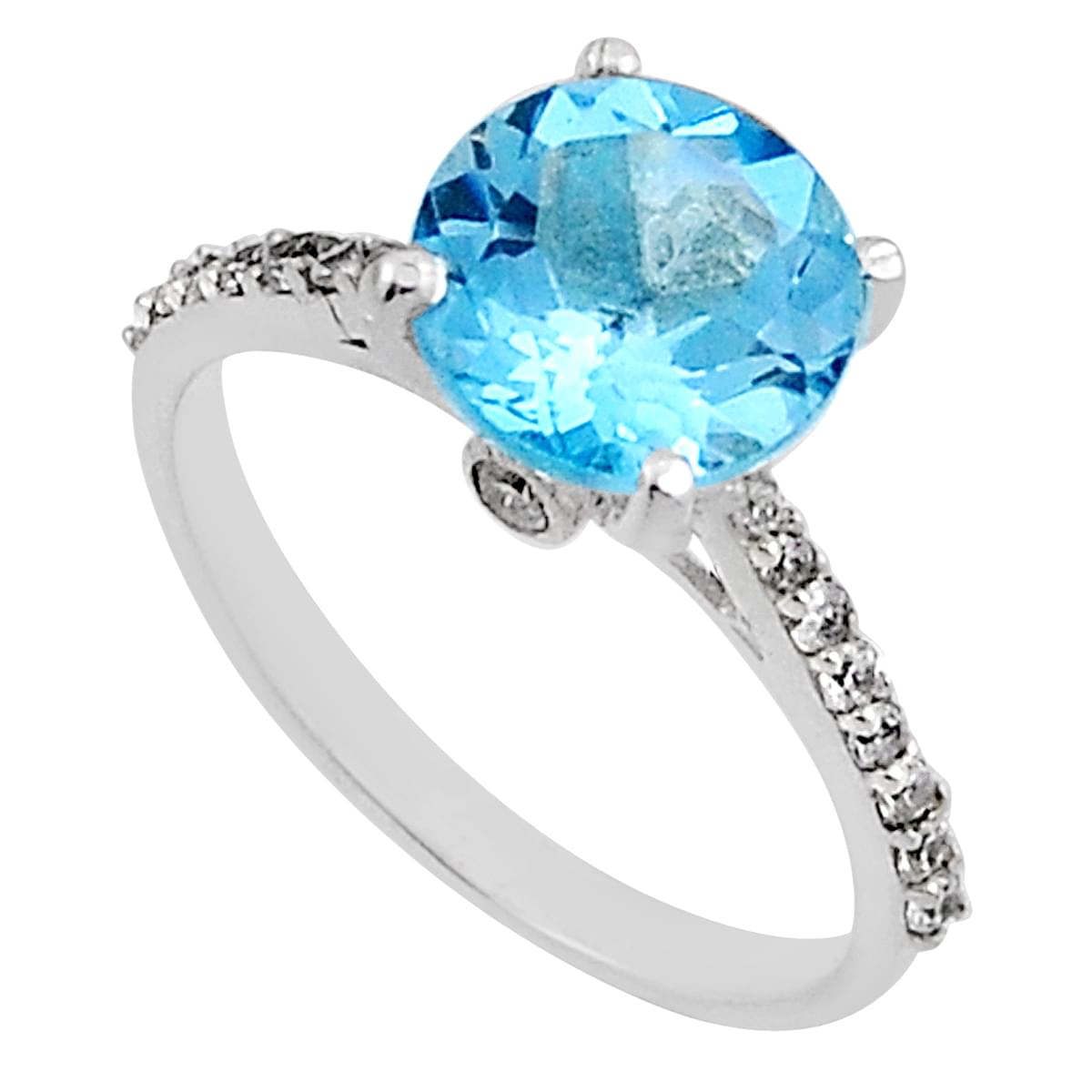 925 sterling silver faceted natural blue white topaz ring size 7