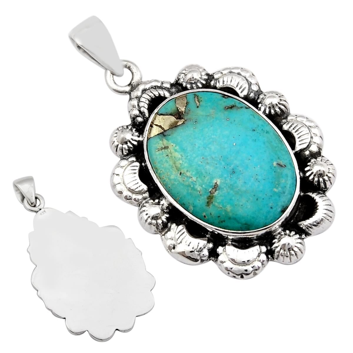 925 sterling silver natural green turquoise oval pendant