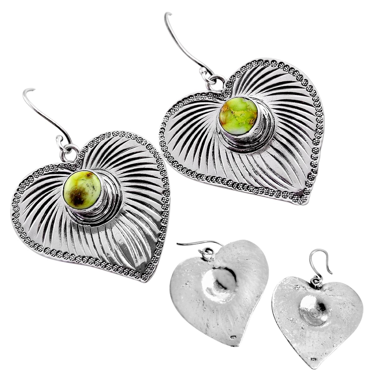 925 sterling silver Palomino turquoise heart dangle earrings