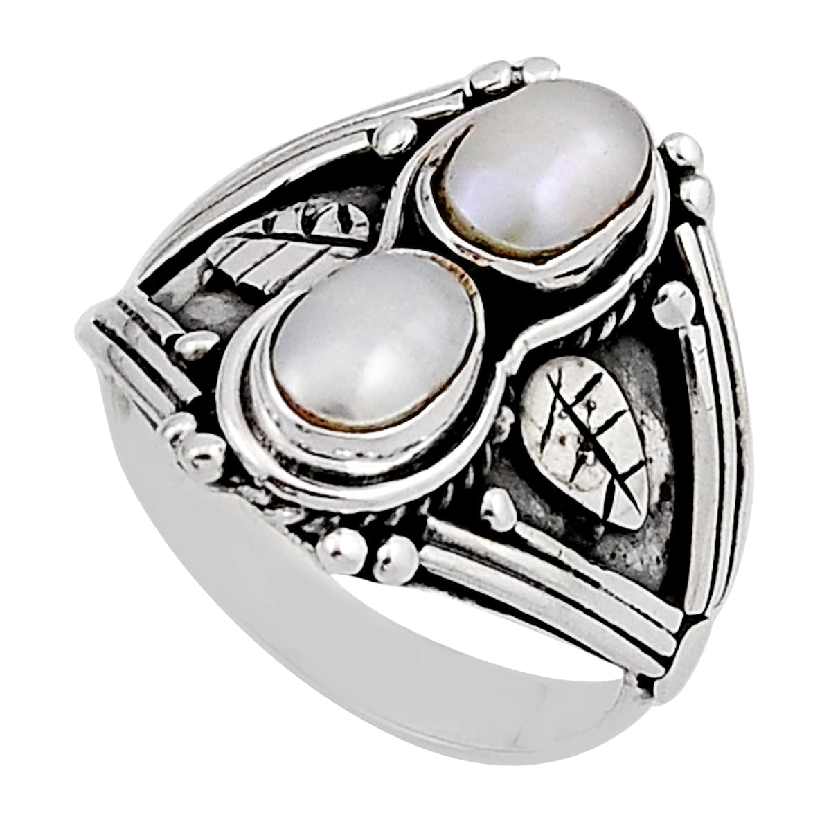 925 sterling silver solitaire natural pearl leaf ring size 7.5