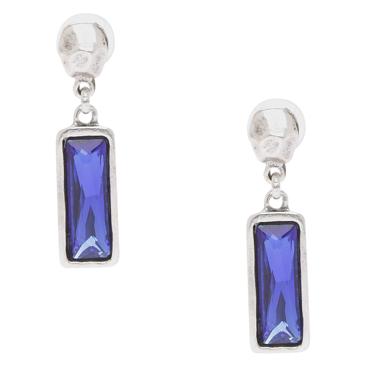 Handmade Blue Crystal Pewter Earrings - 1964