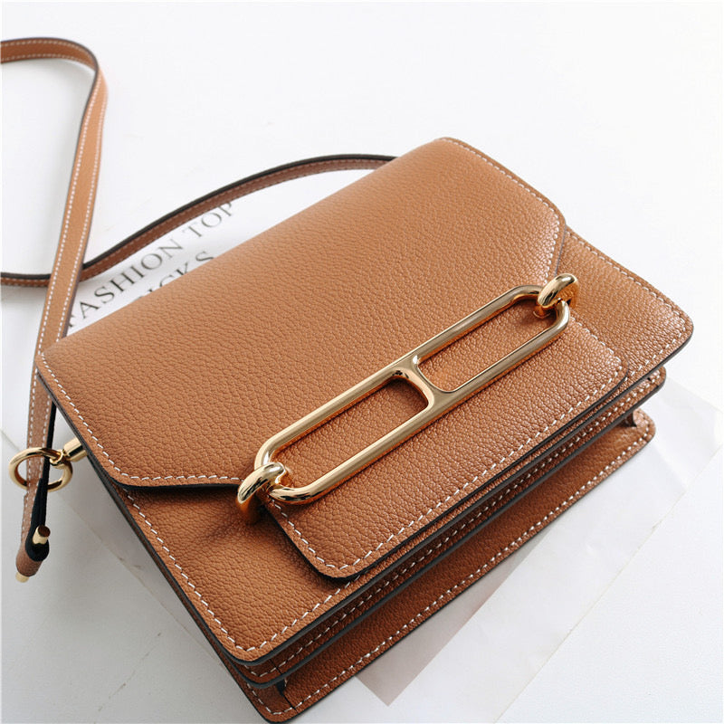 Brown Pebbled Leather Equestrian Crossbody Purse