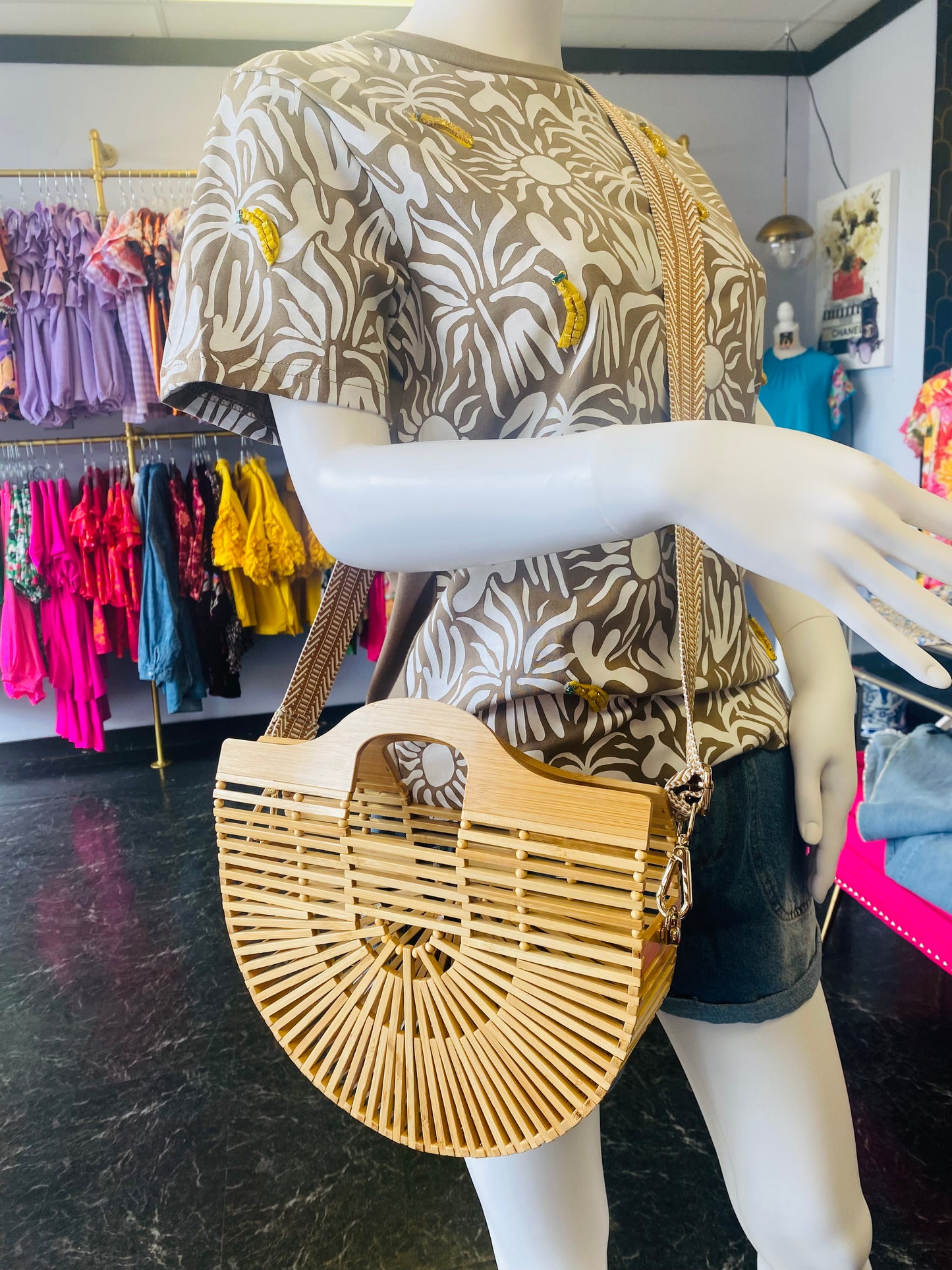 Wooden Crafted Top Handle & Cross Body Resort Purse