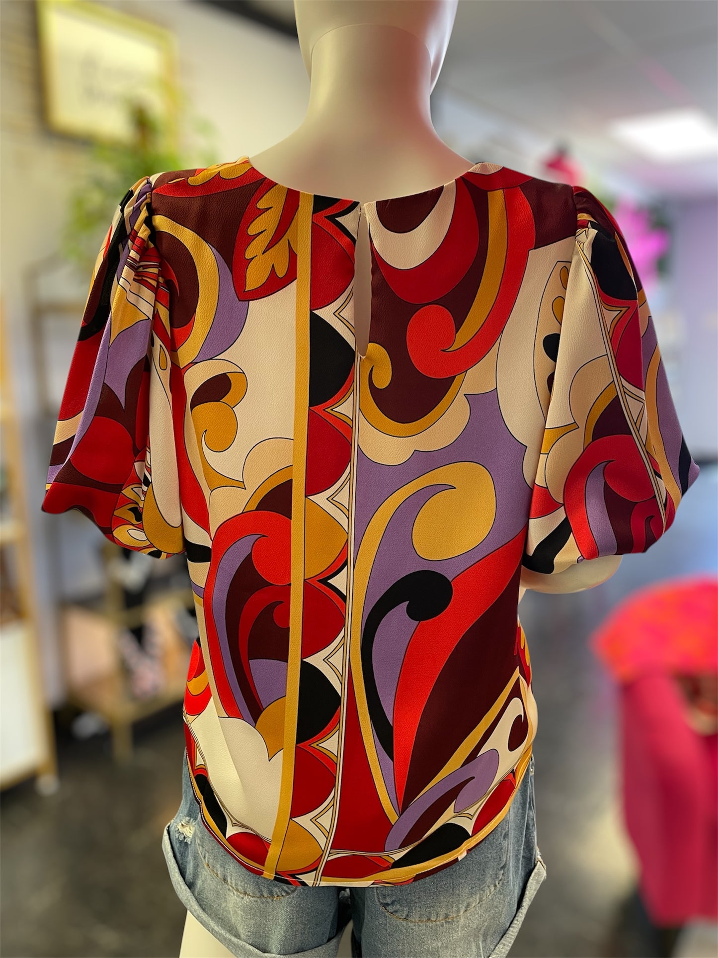 Short Sleeve Muti Print Blouse