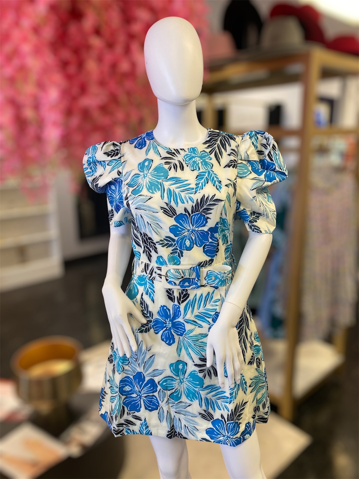 Resort Bleu Tropical Belted Dress