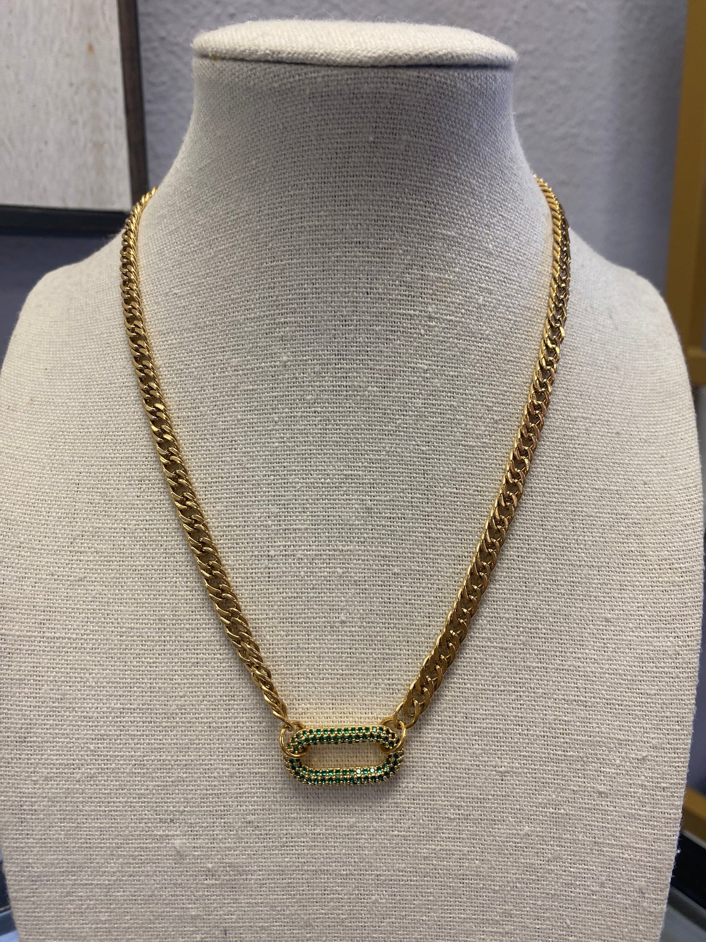 Gold Green Crystal Drop Necklace