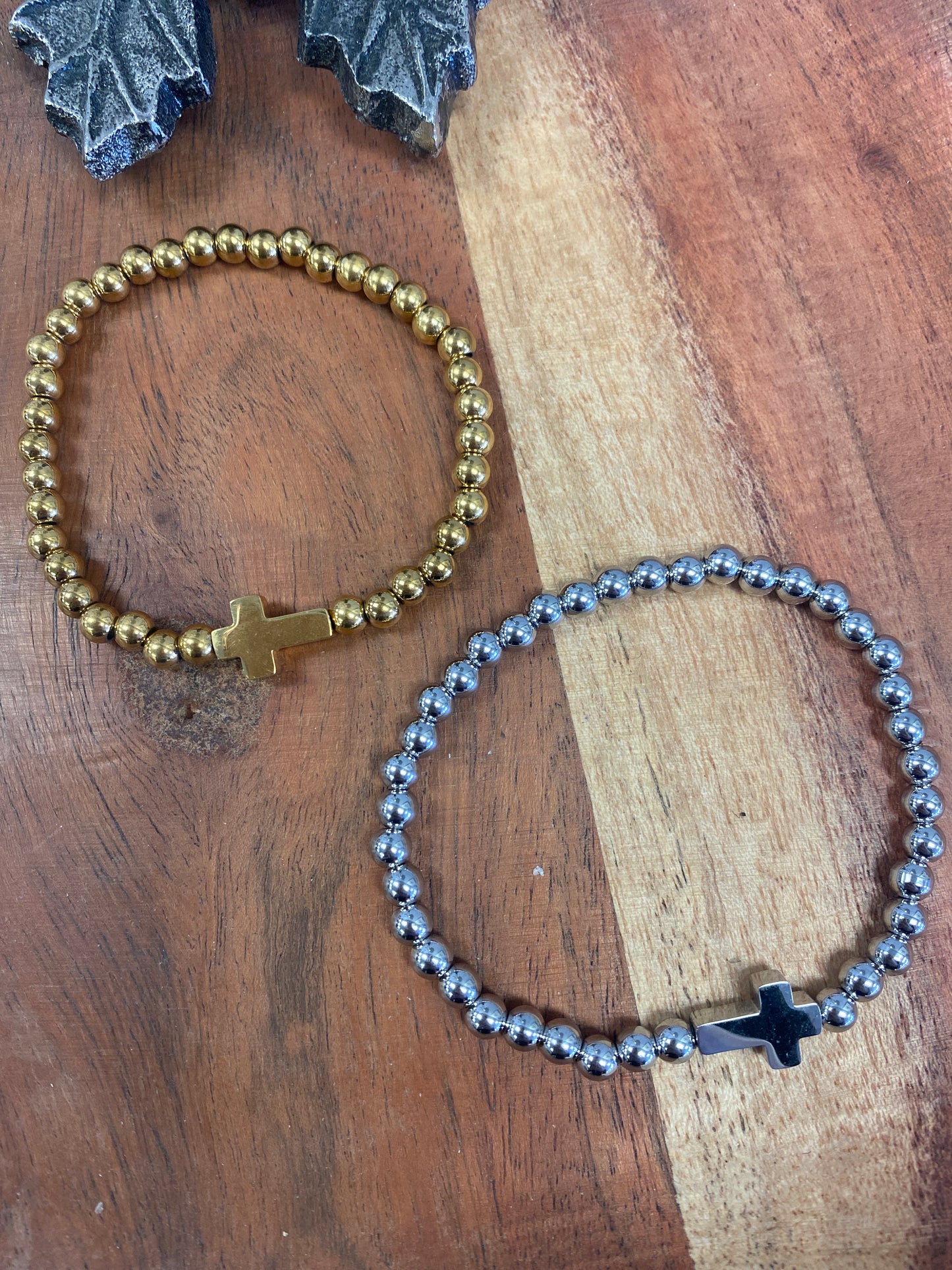 Stainless Steel Beaded Cross Bracelet