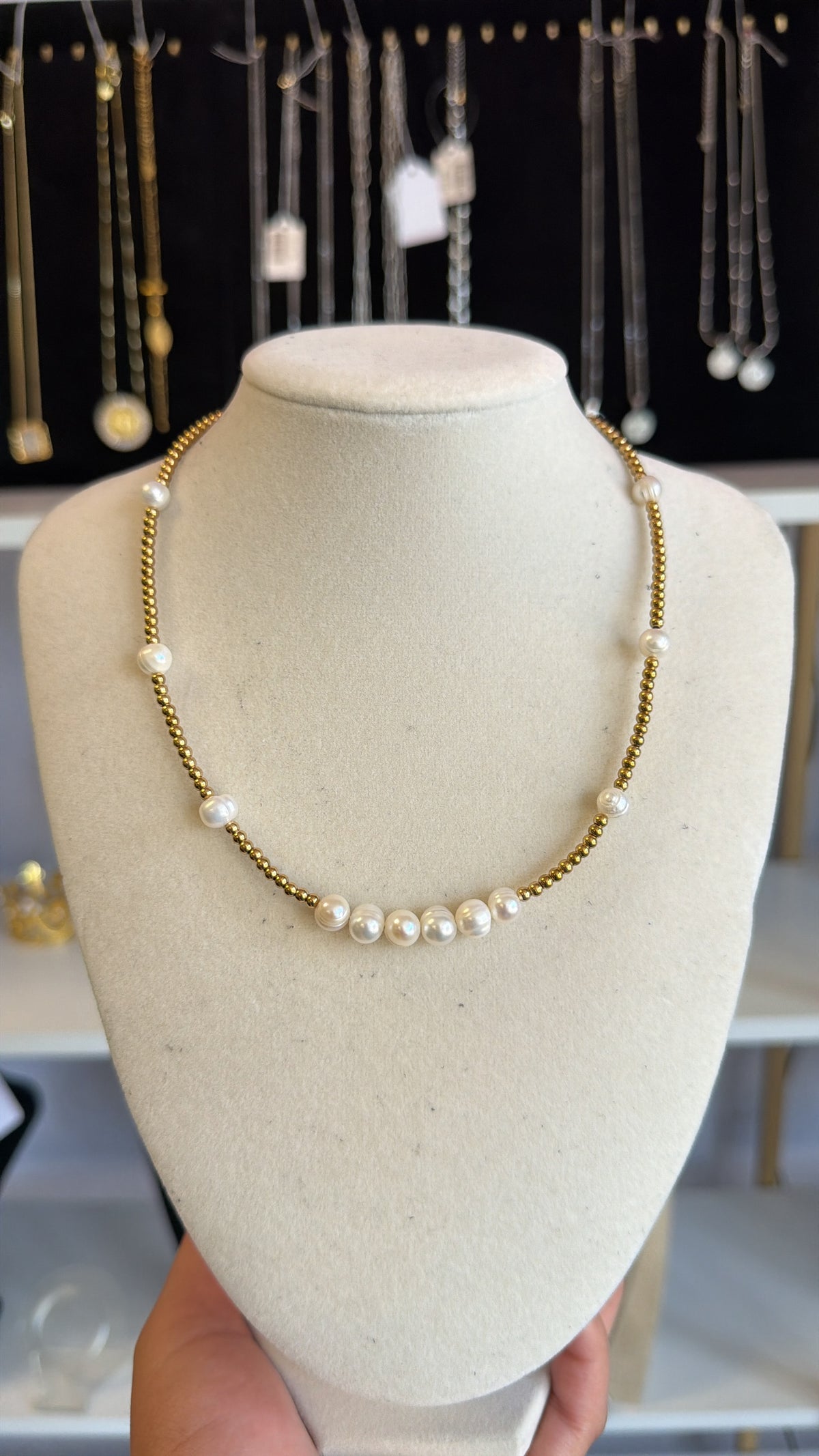 Stainless Steel Gold Plated Fresh Water Pearl Beaded Necklace