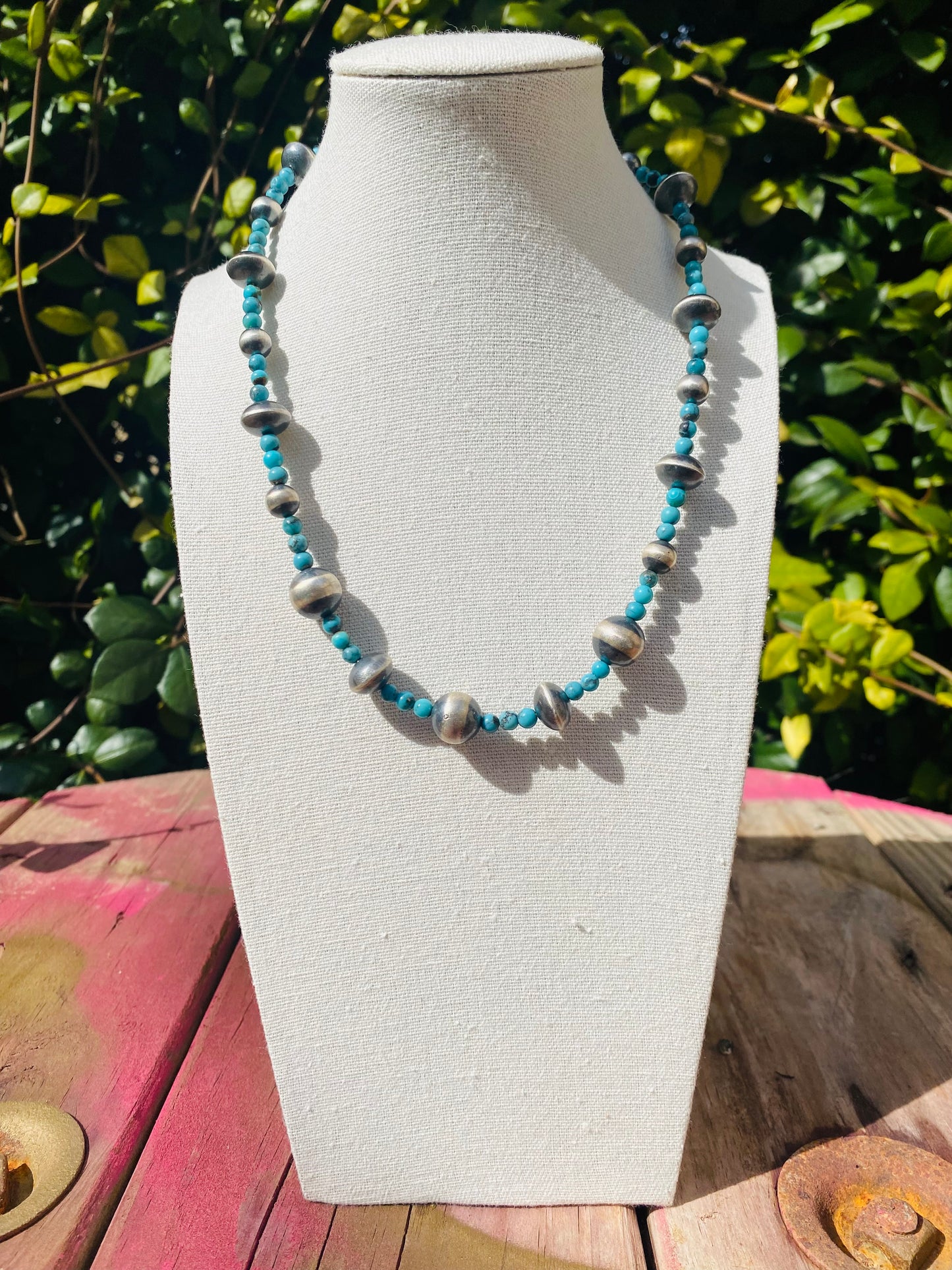 Turquoise & Sterling Silver Navajo Style Pearls Round & Saucer