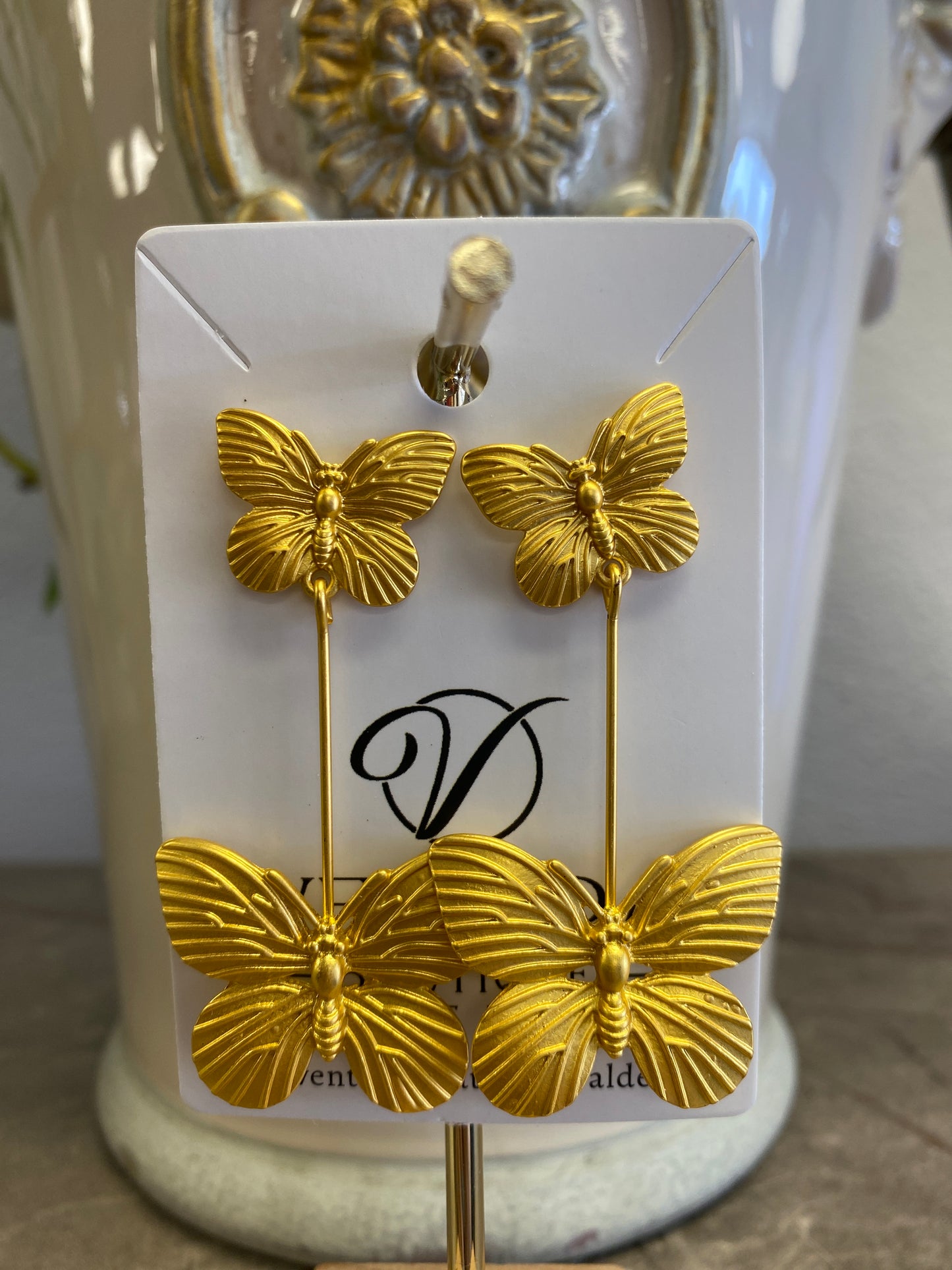 Butterflies Gold Post Drop Earring